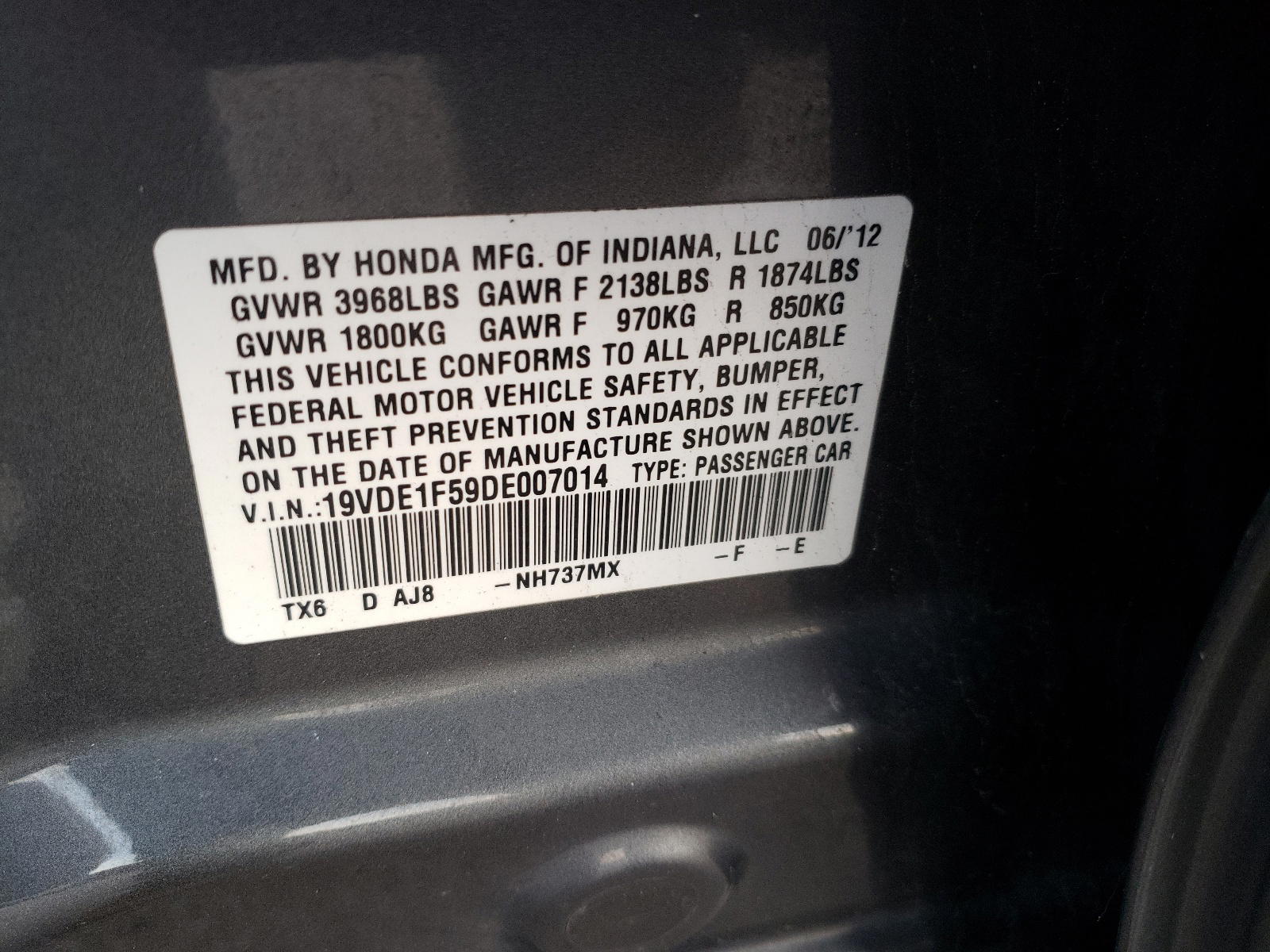 Photo 10 from auction – 2013 ACURA ILX 20 PRE with VIN 19VDE1F59DE007014