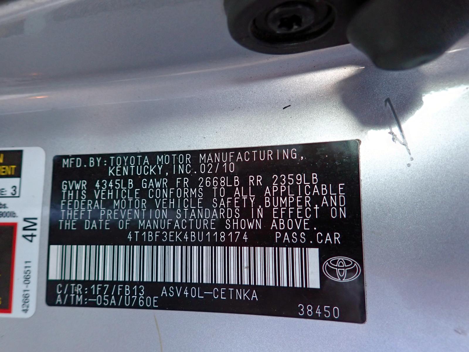 Photo 10 from auction – 2011 TOYOTA CAMRY with VIN 4T1BF3EK4BU118174