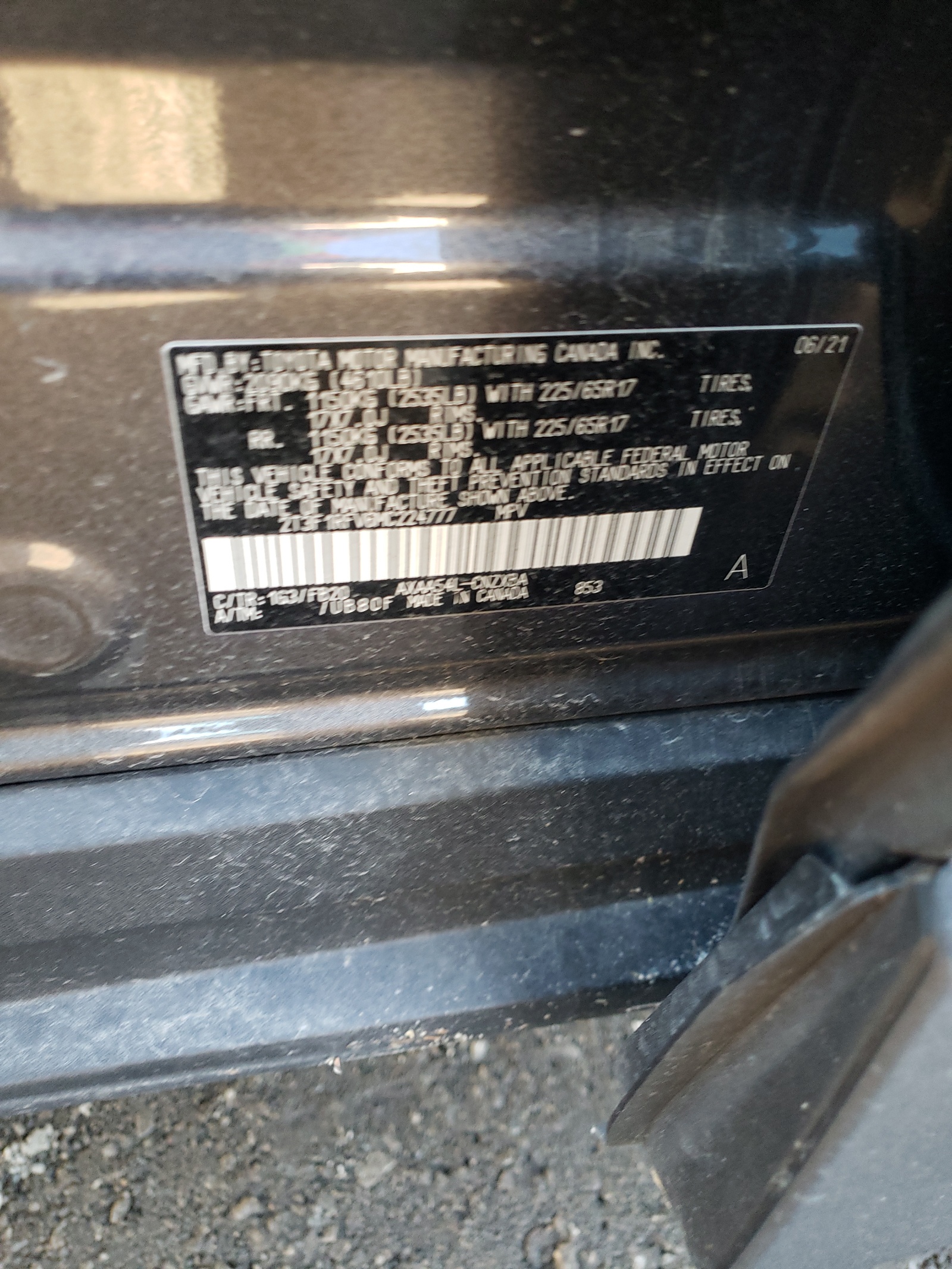 Photo 10 from auction – 2021 TOYOTA RAV4 LE with VIN 2T3F1RFV6MC224777