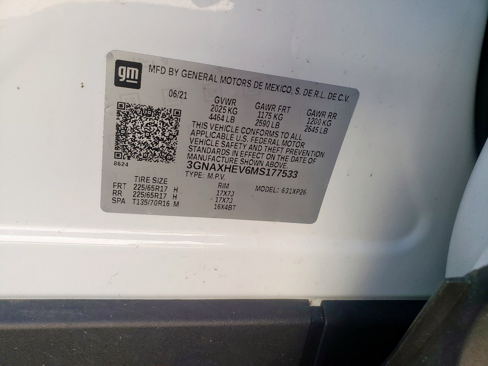 Photo 10 from auction – 2021 CHEVROLET EQUINOX LS with VIN 3GNAXHEV6MS177533