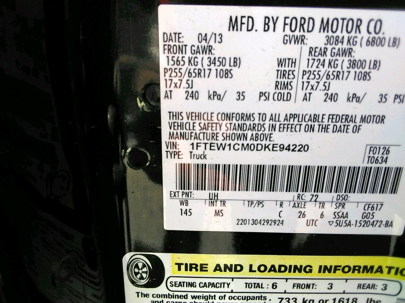 Photo 10 from auction – 2013 FORD F150 SUPER with VIN 1FTEW1CM0DKE94220