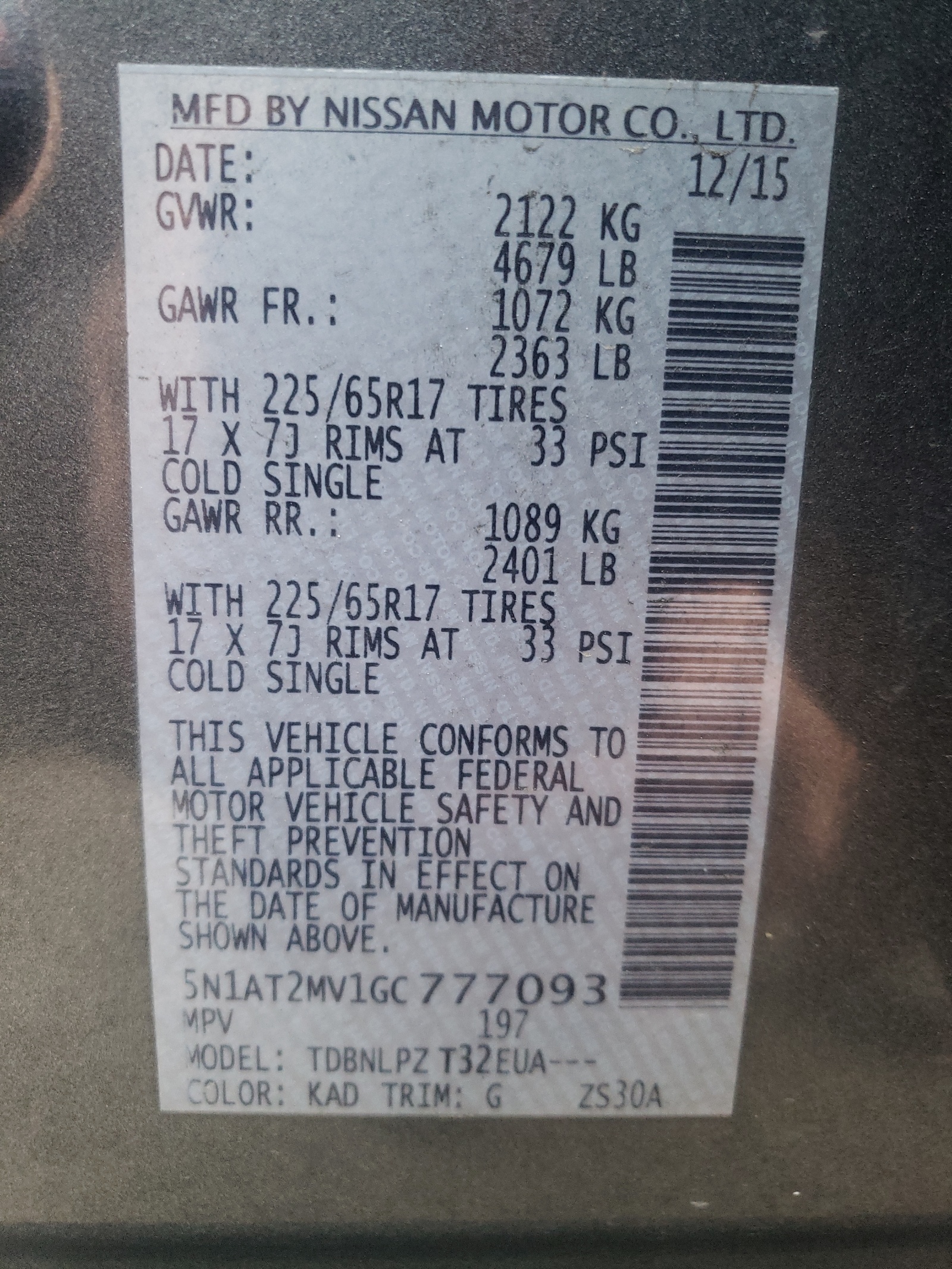 Photo 10 from auction – 2016 NISSAN ROGUE S with VIN 5N1AT2MV1GC777093