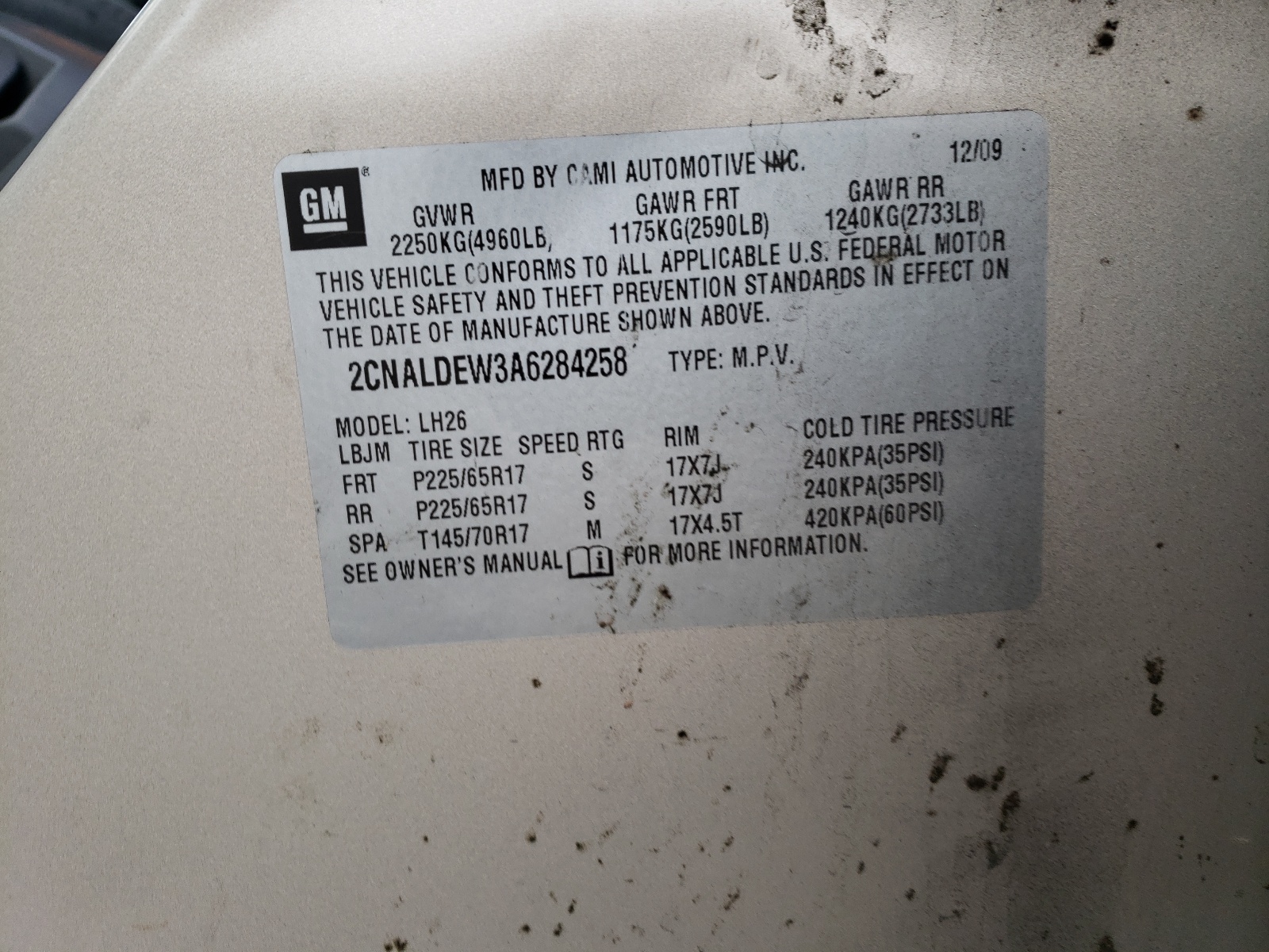 Zdjęcie 10 z aukcji – 2010 CHEVROLET EQUINOX LT z VIN 2CNALDEW3A6284258