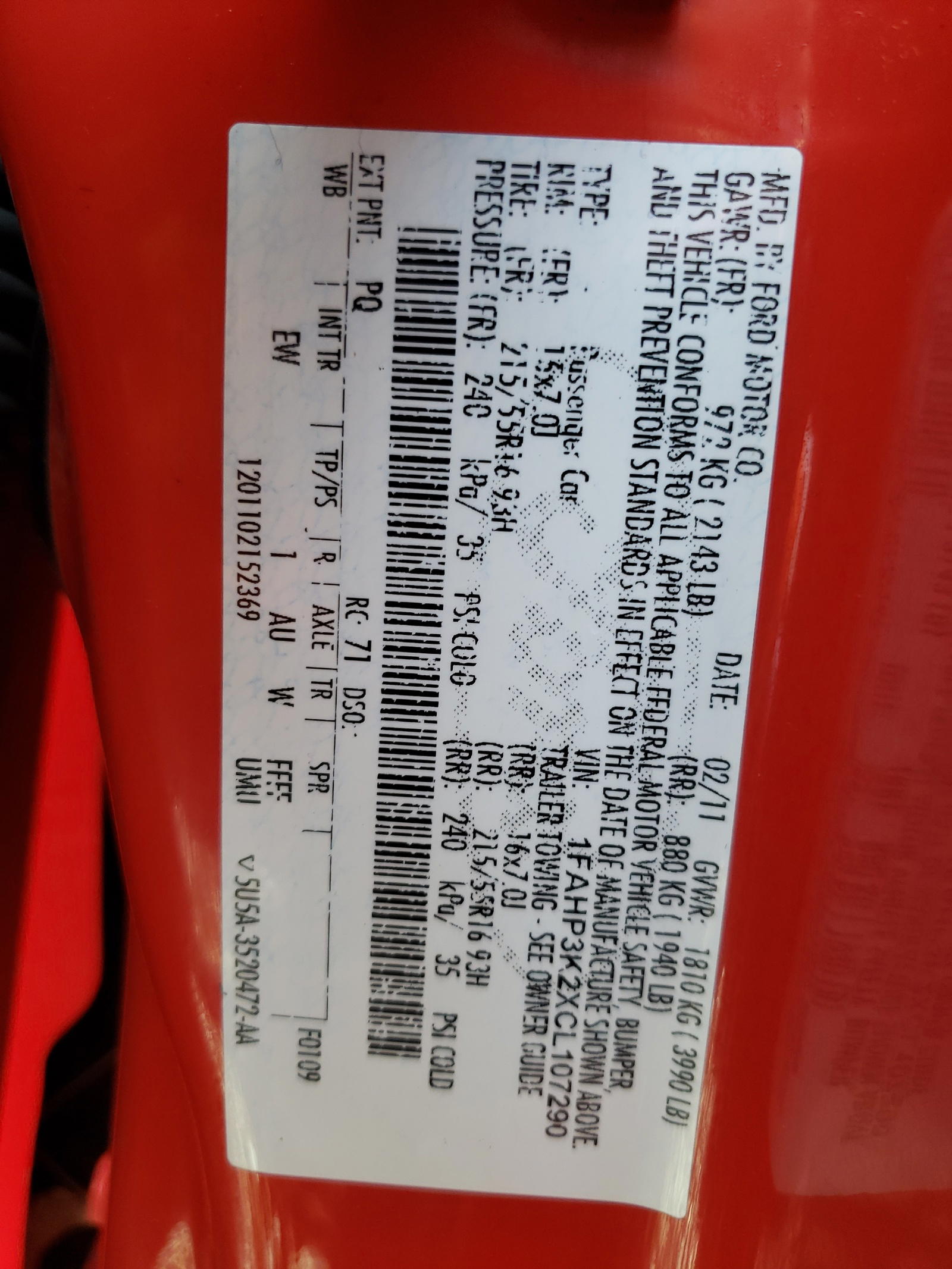 Photo 10 from auction – 2012 FORD FOCUS SE with VIN 1FAHP3K2XCL107290