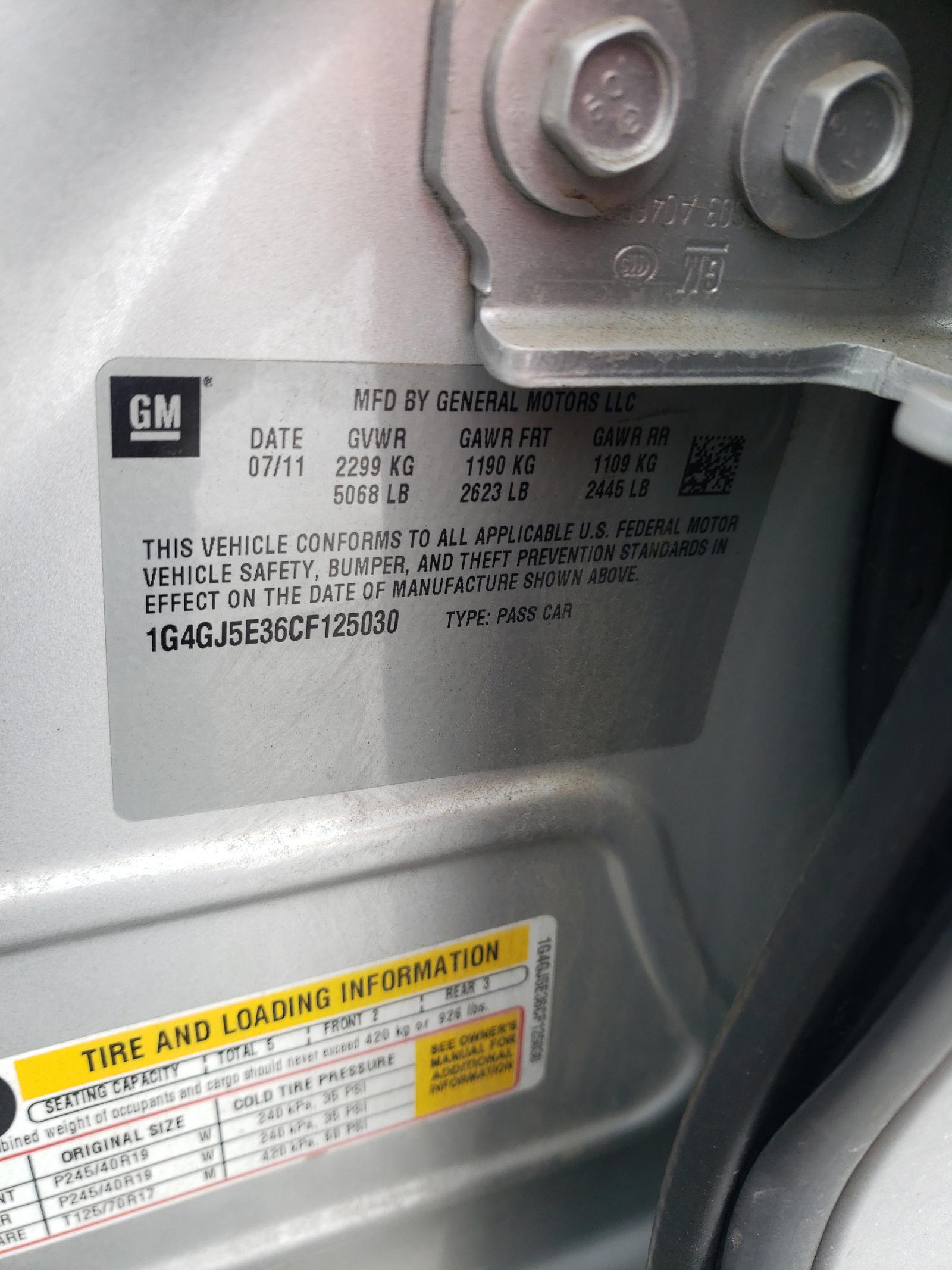 Photo 10 from auction – 2012 BUICK LACROSSE T with VIN 1G4GJ5E36CF125030