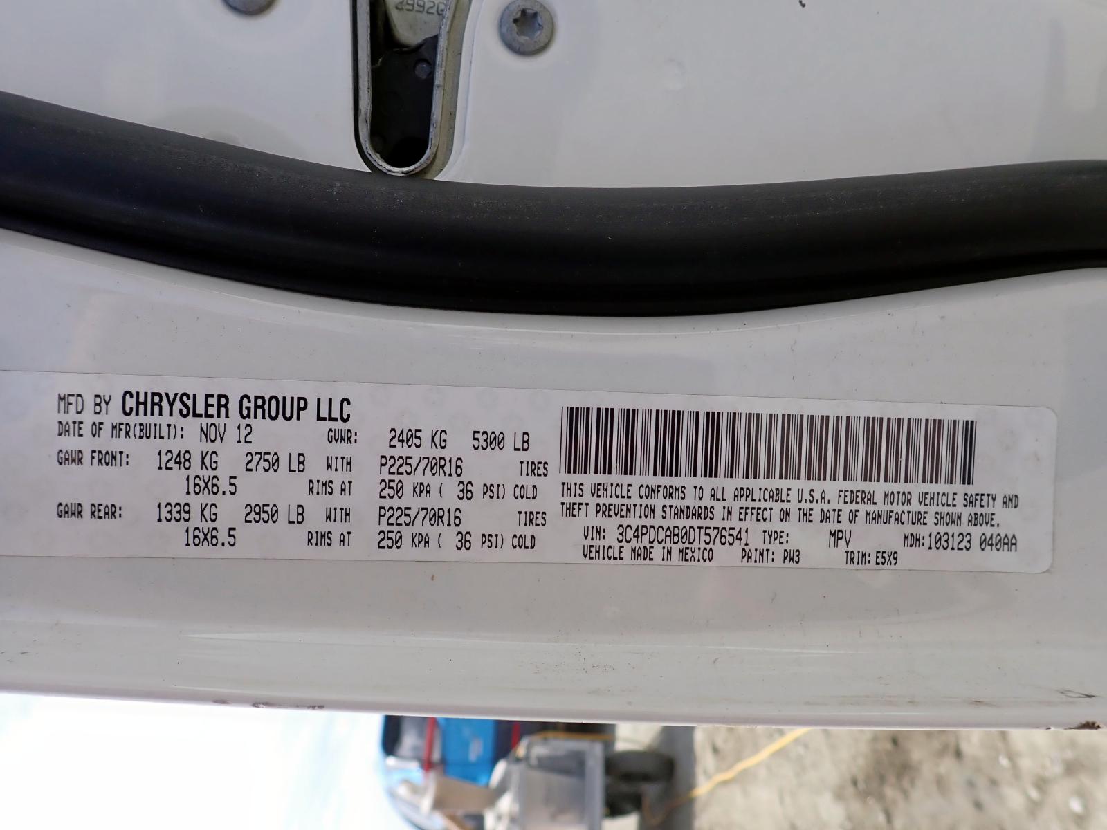 Photo 10 from auction – 2013 DODGE JOURNEY SE with VIN 3C4PDCAB0DT576541