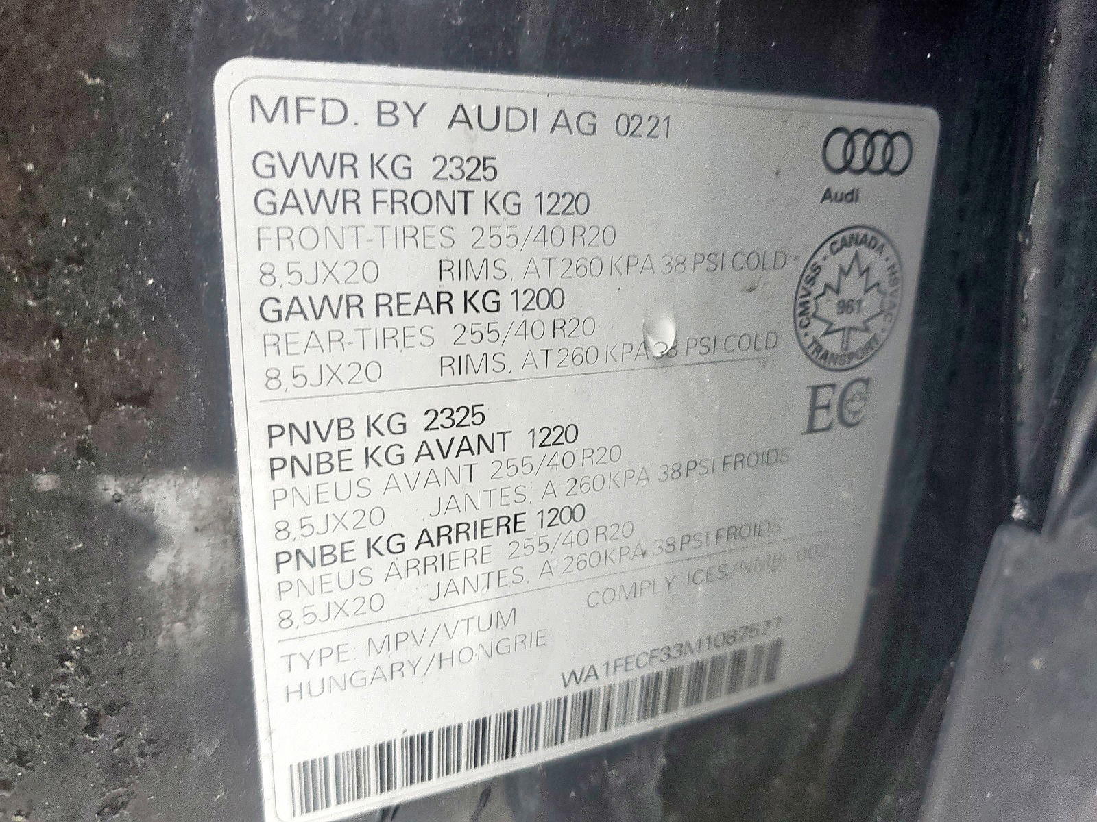 Photo 10 from auction – 2021 AUDI Q3 TECHNIK with VIN WA1FECF33M1087577