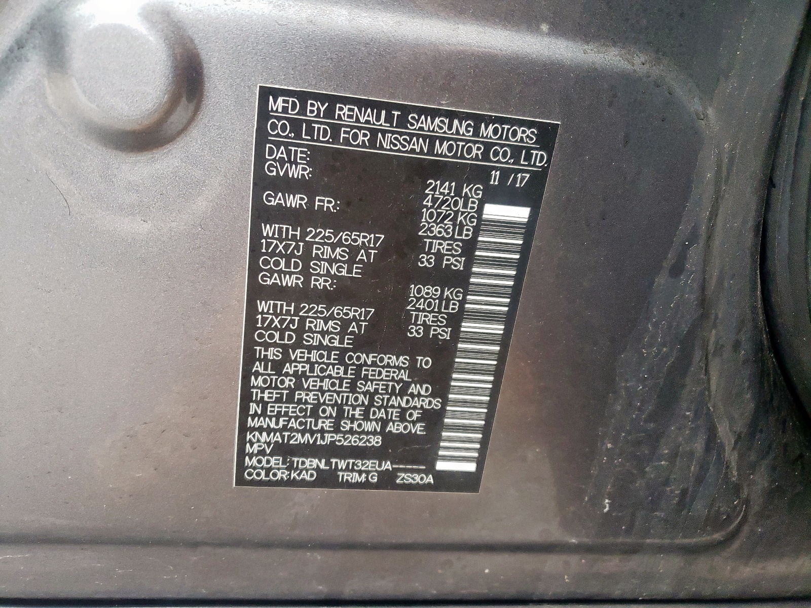 Photo 10 from auction – 2018 NISSAN ROGUE S with VIN KNMAT2MV1JP526238