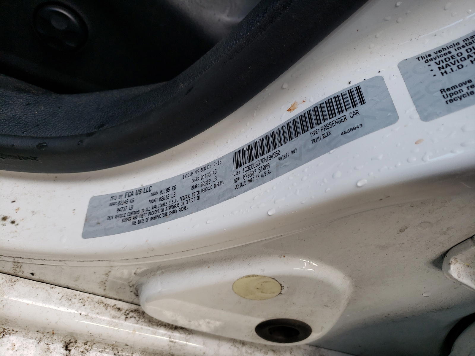 Photo 10 from auction – 2016 CHRYSLER 200 S with VIN 1C3CCCBG7GN194950