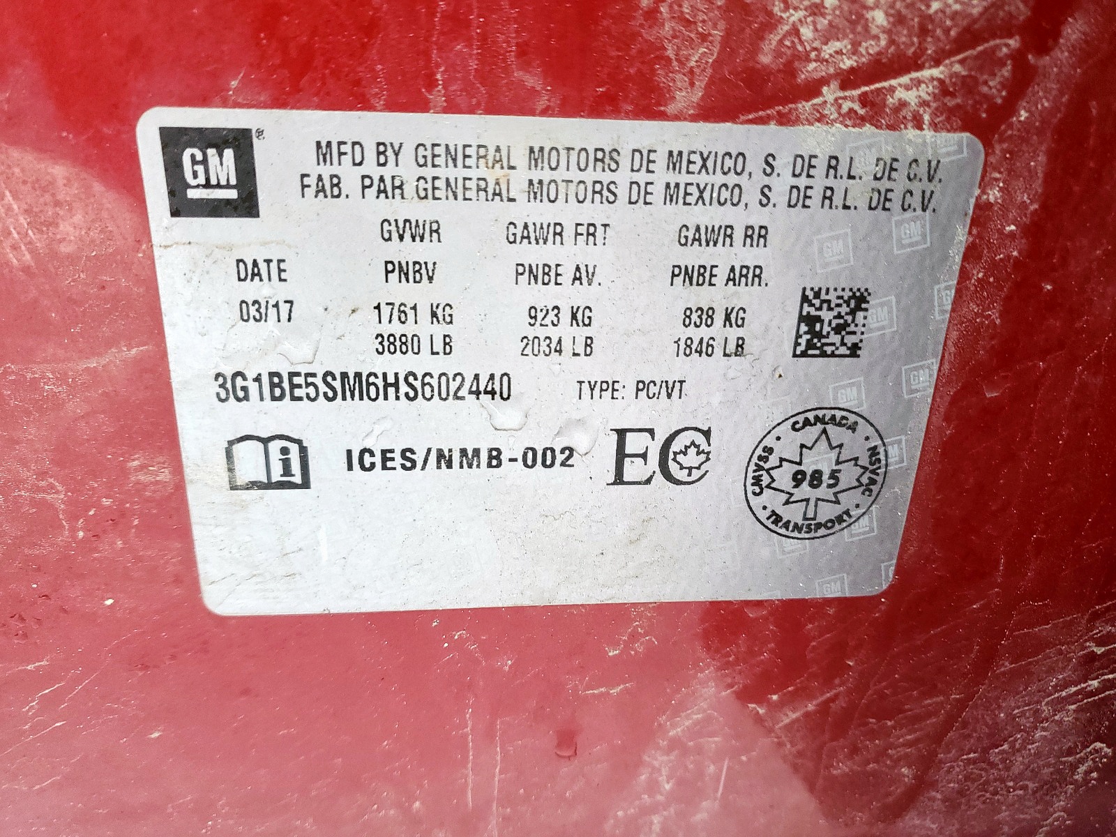 Photo 10 from auction – 2017 CHEVROLET CRUZE LT with VIN 3G1BE5SM6HS602440