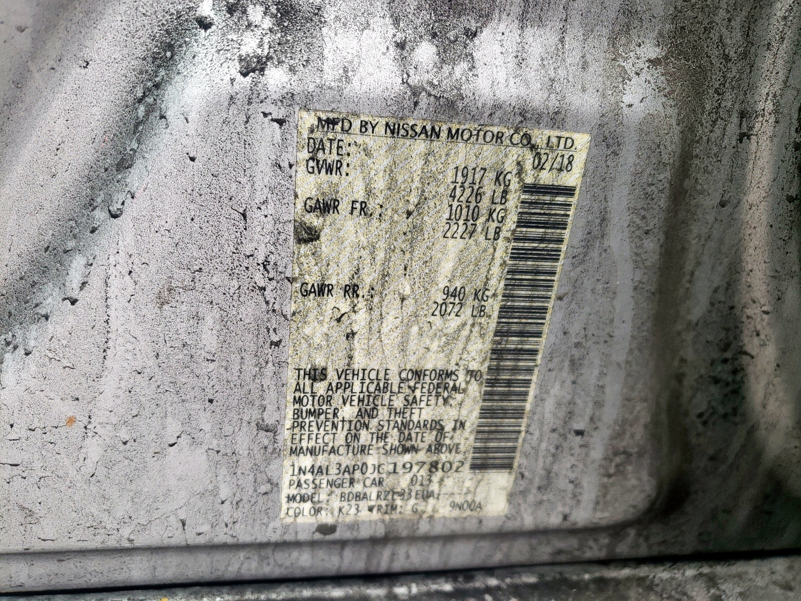 Photo 10 from auction – 2018 NISSAN ALTIMA 2.5 with VIN 1N4AL3AP0JC197802