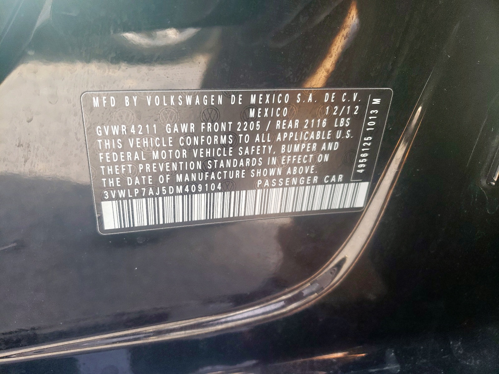Photo 10 from auction – 2013 VOLKSWAGEN JETTA SEL with VIN 3VWLP7AJ5DM409104