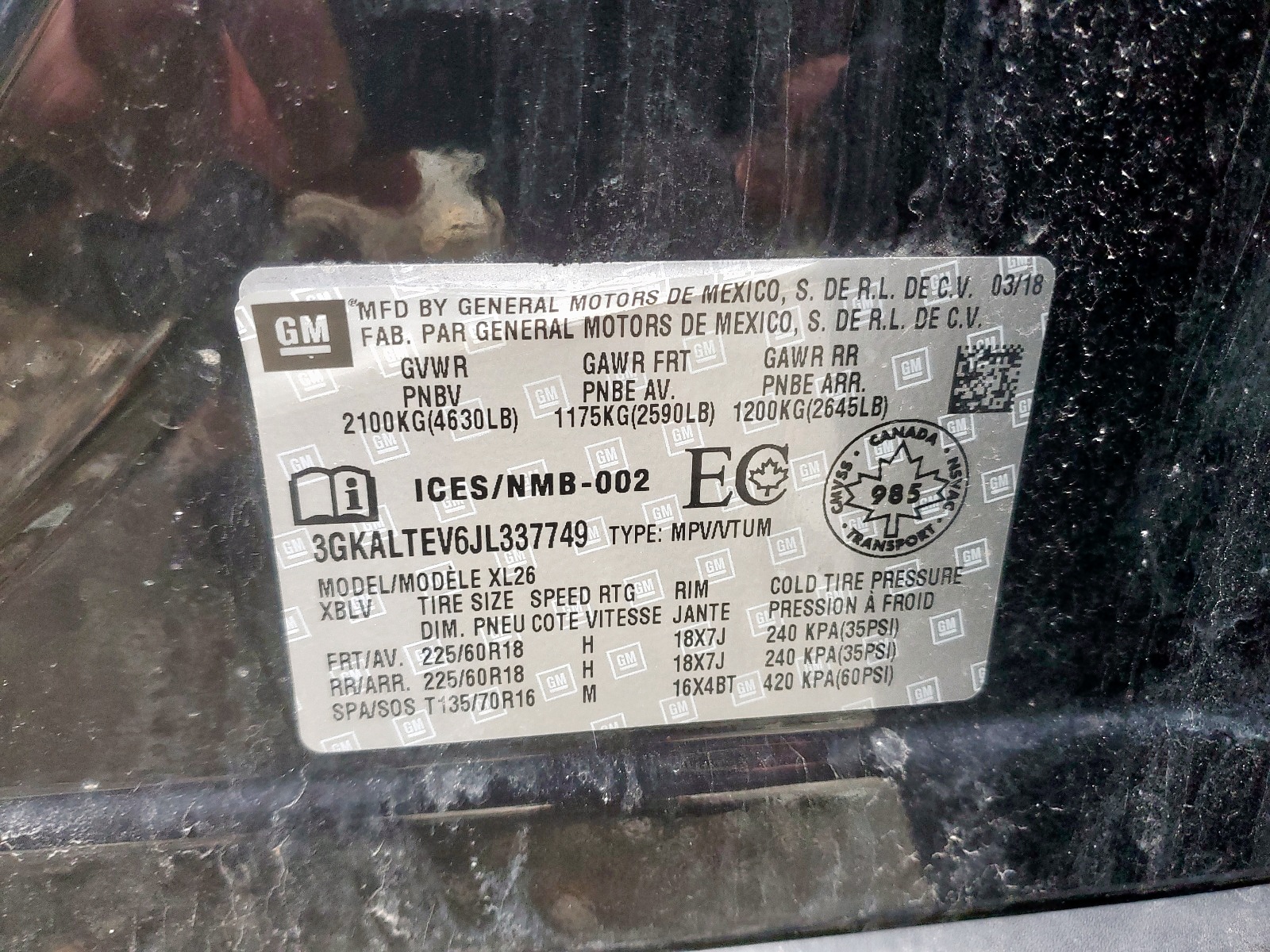 Photo 10 from auction – 2018 GMC TERRAIN SL with VIN 3GKALTEV6JL337749