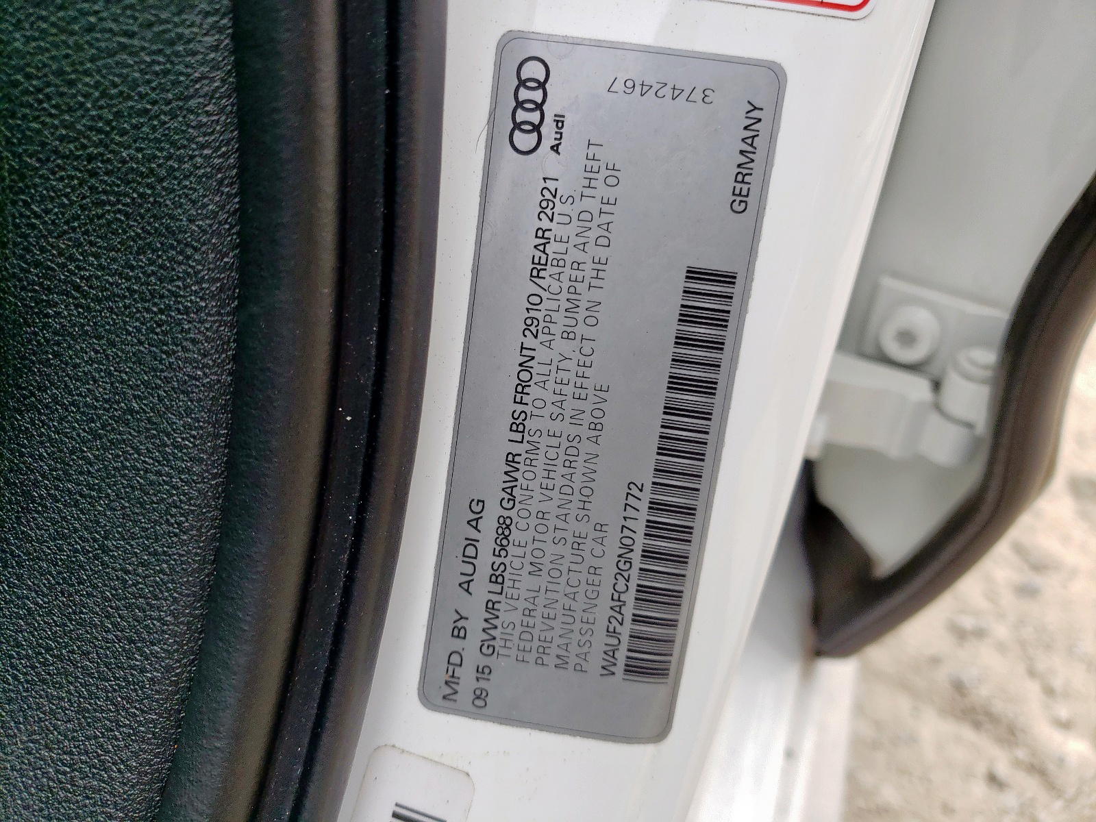 Photo 10 from auction – 2016 AUDI S6 PREMIUM with VIN WAUF2AFC2GN071772