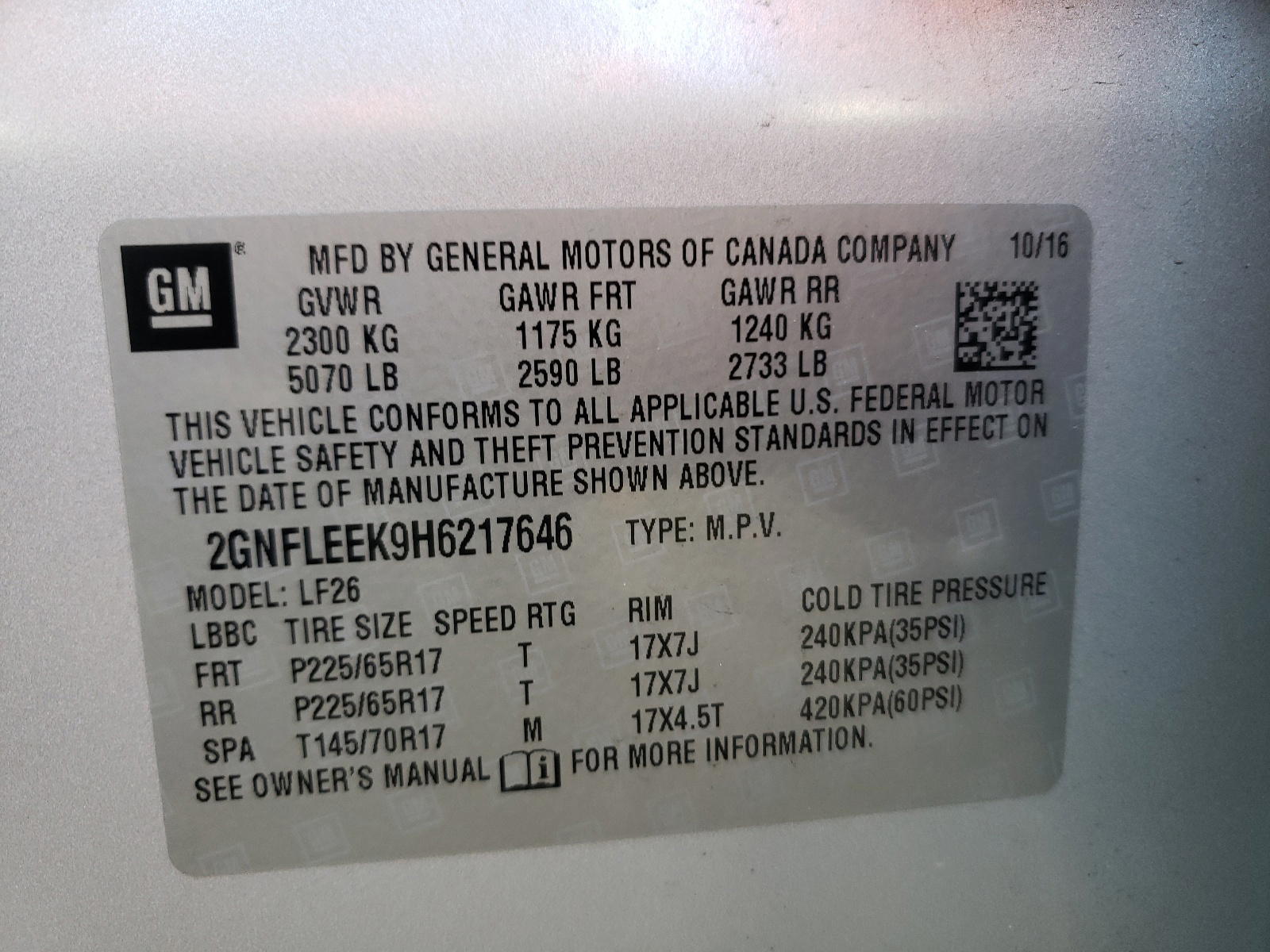 Photo 10 from auction – 2017 CHEVROLET EQUINOX LS with VIN 2GNFLEEK9H6217646