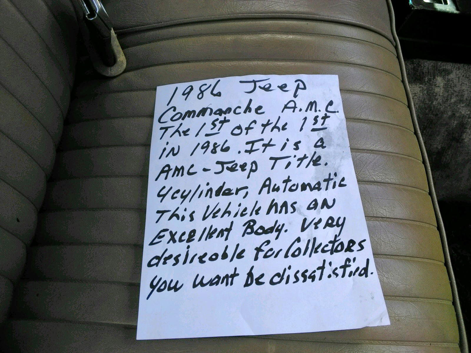 Photo 9 from auction – 1986 JEEP COMANCHE X with VIN 1JTHA6673GT041107