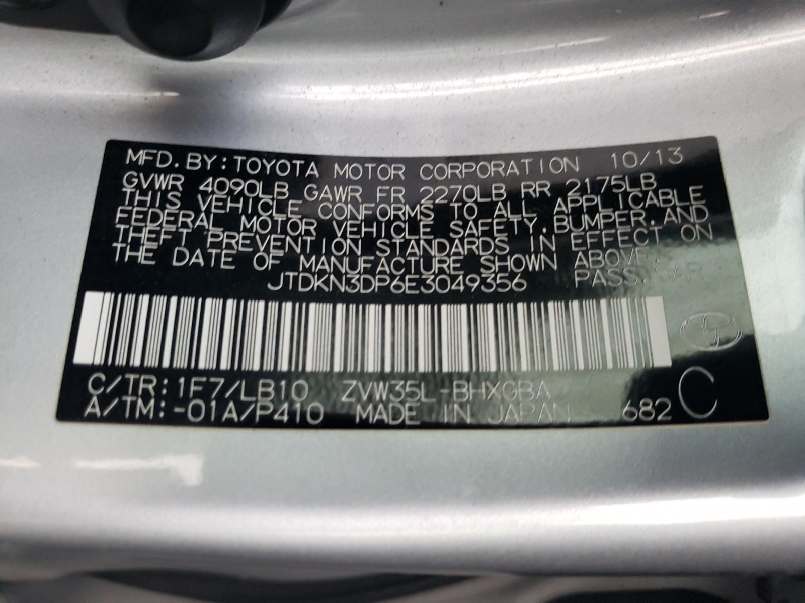 Photo 10 from auction – 2014 TOYOTA PRIUS with VIN JTDKN3DP6E3049356