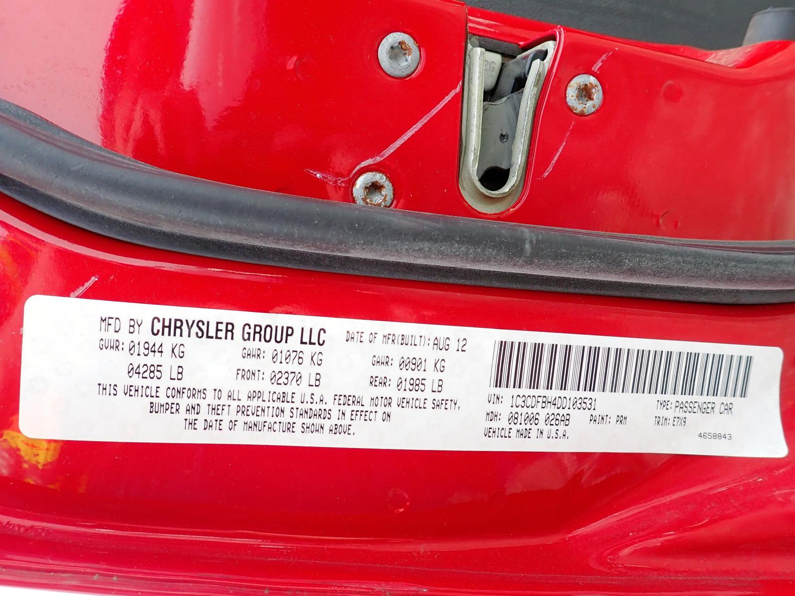 Photo 10 from auction – 2013 DODGE DART SXT with VIN 1C3CDFBH4DD103531