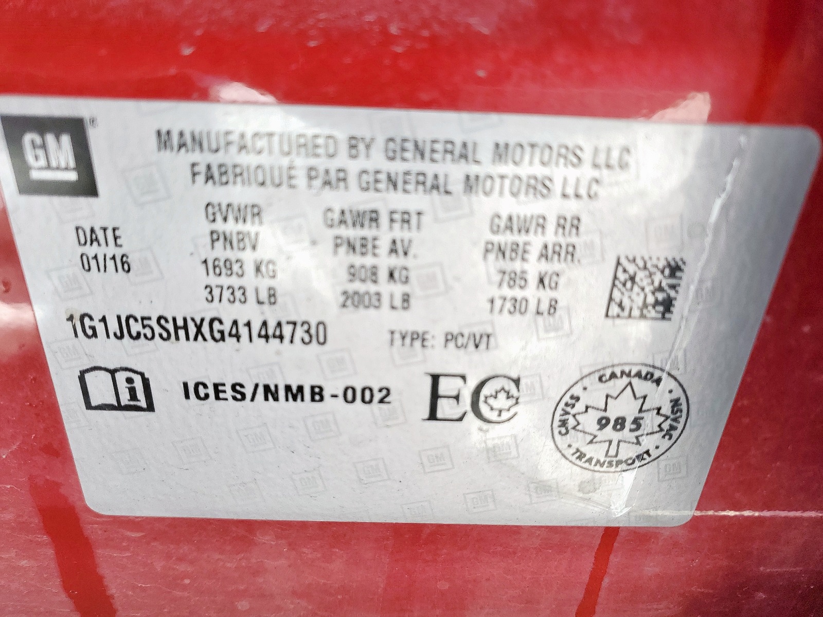 Photo 10 from auction – 2016 CHEVROLET SONIC LT with VIN 1G1JC5SHXG4144730