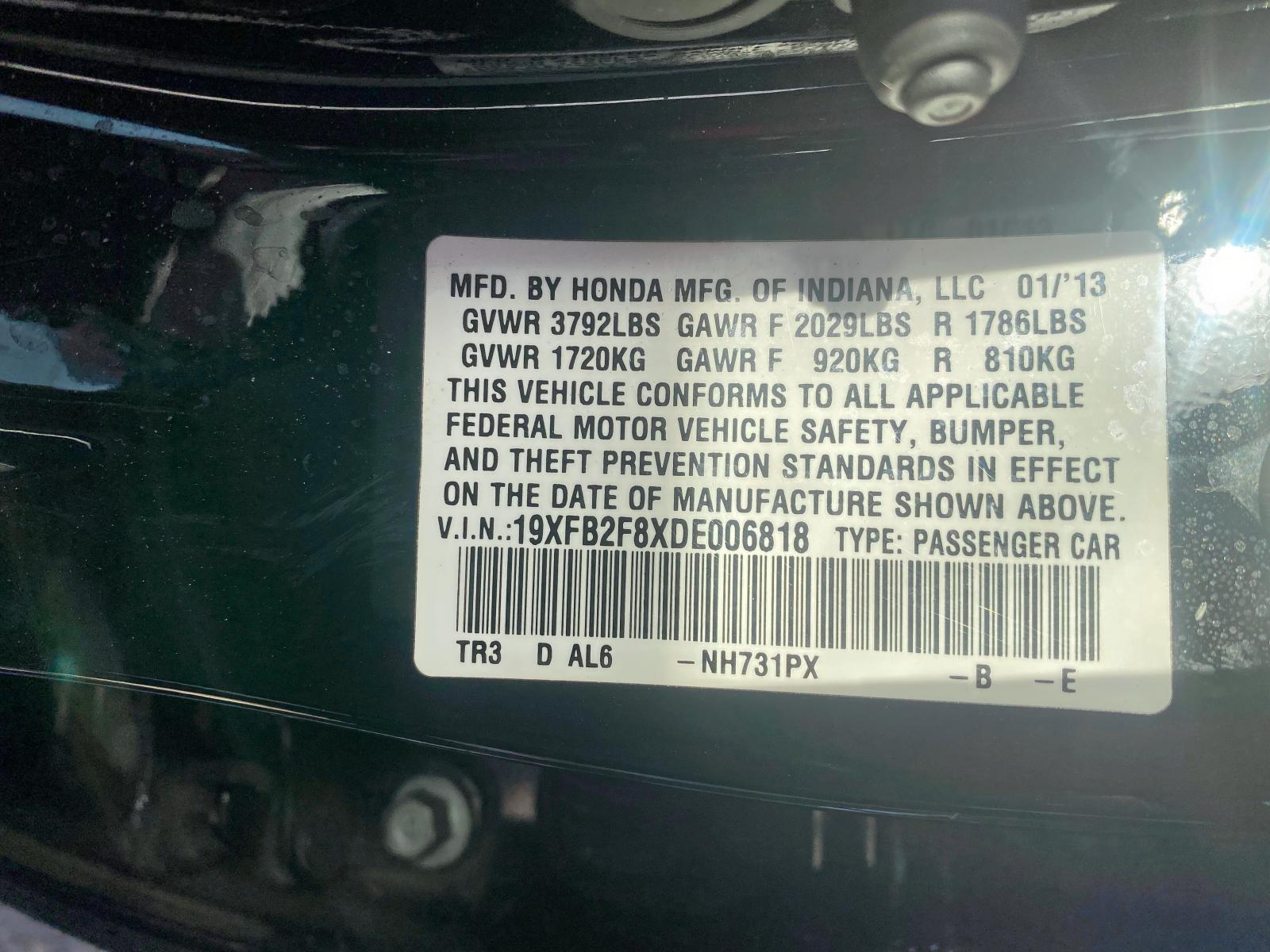 Photo 10 from auction – 2013 HONDA CIVIC EX with VIN 19XFB2F8XDE006818