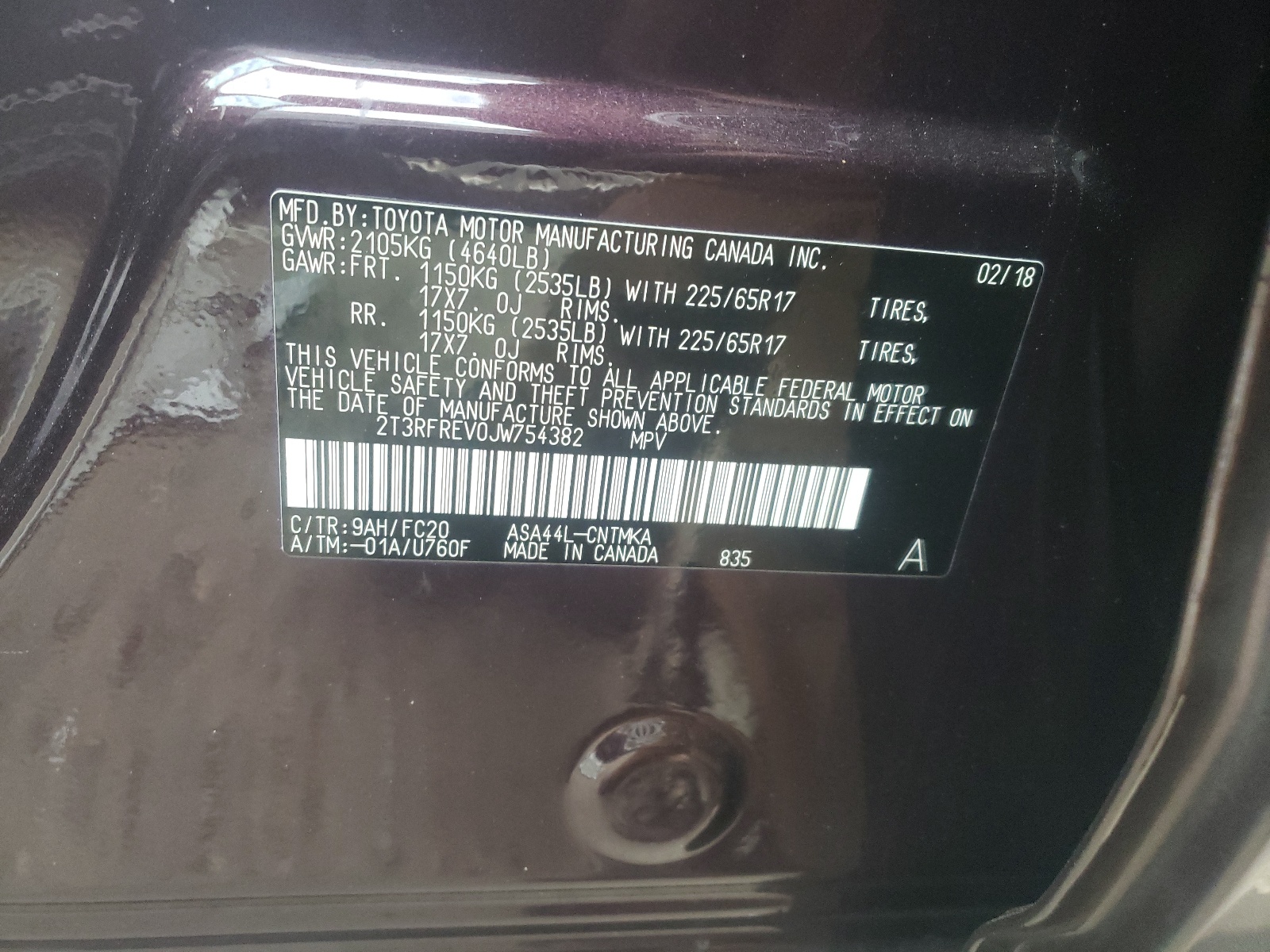 Photo 10 from auction – 2018 TOYOTA RAV4 ADVEN with VIN 2T3RFREV0JW754382