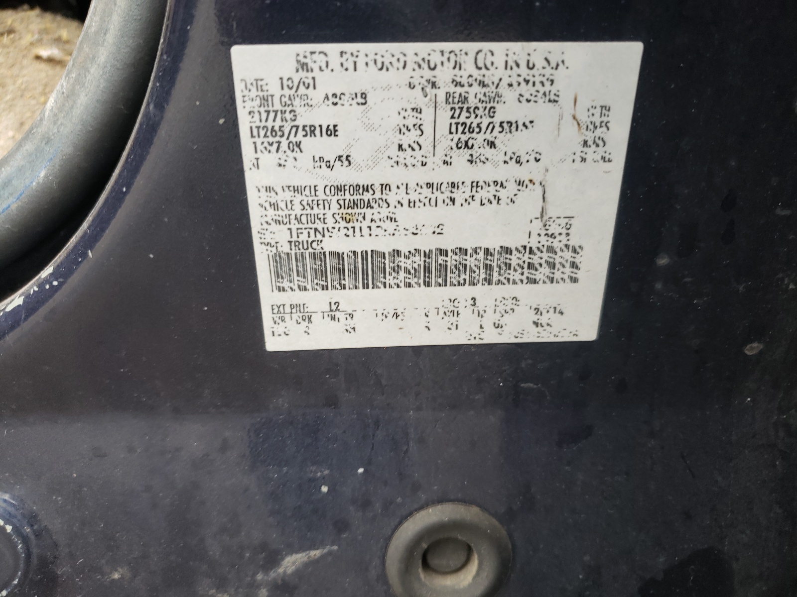 Photo 11 from auction – 2002 FORD F250 SUPER with VIN 1FTNW21L12EA83632