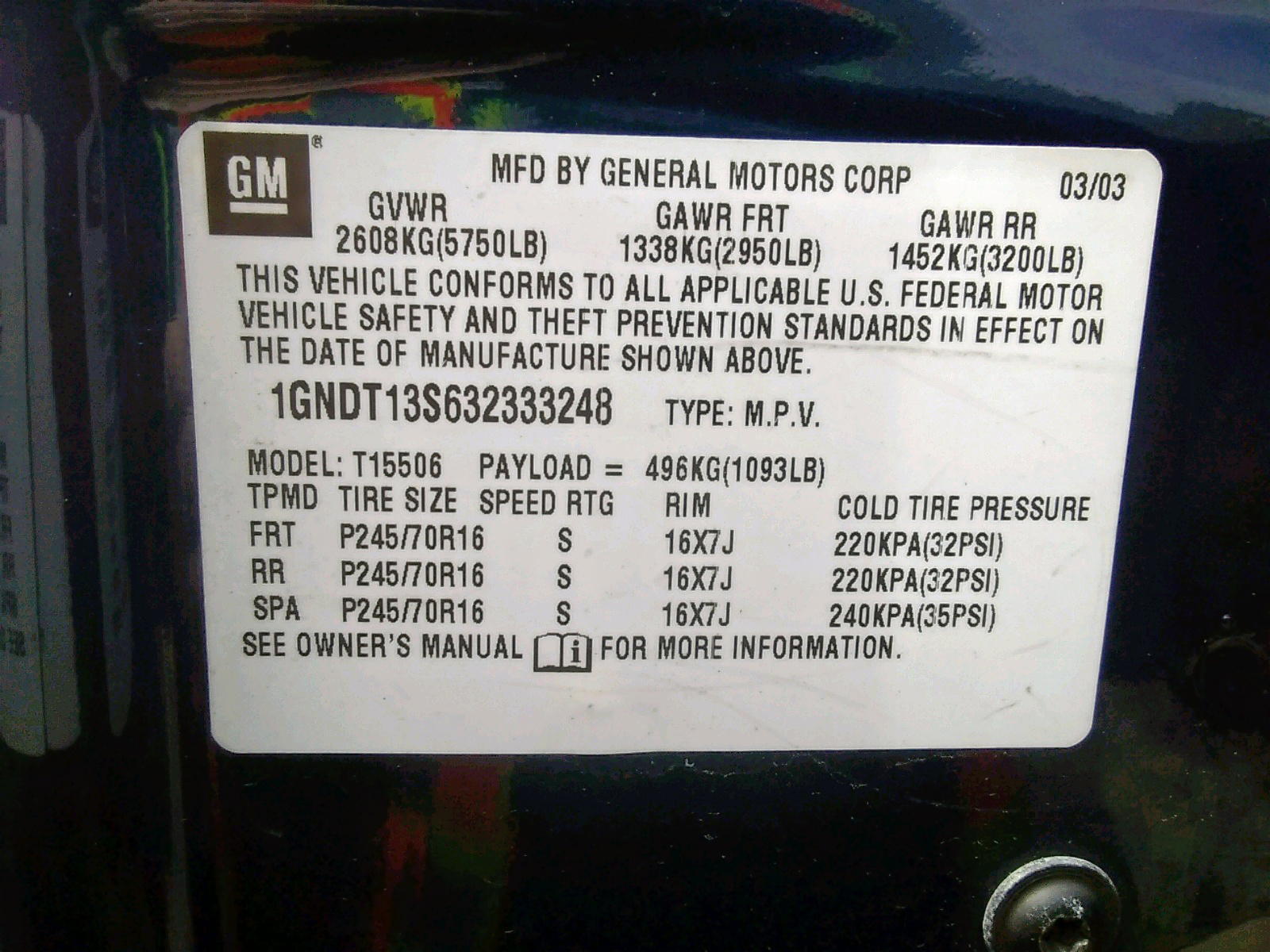 Photo 10 from auction – 2003 CHEVROLET TRAILBLAZE with VIN 1GNDT13S632333248