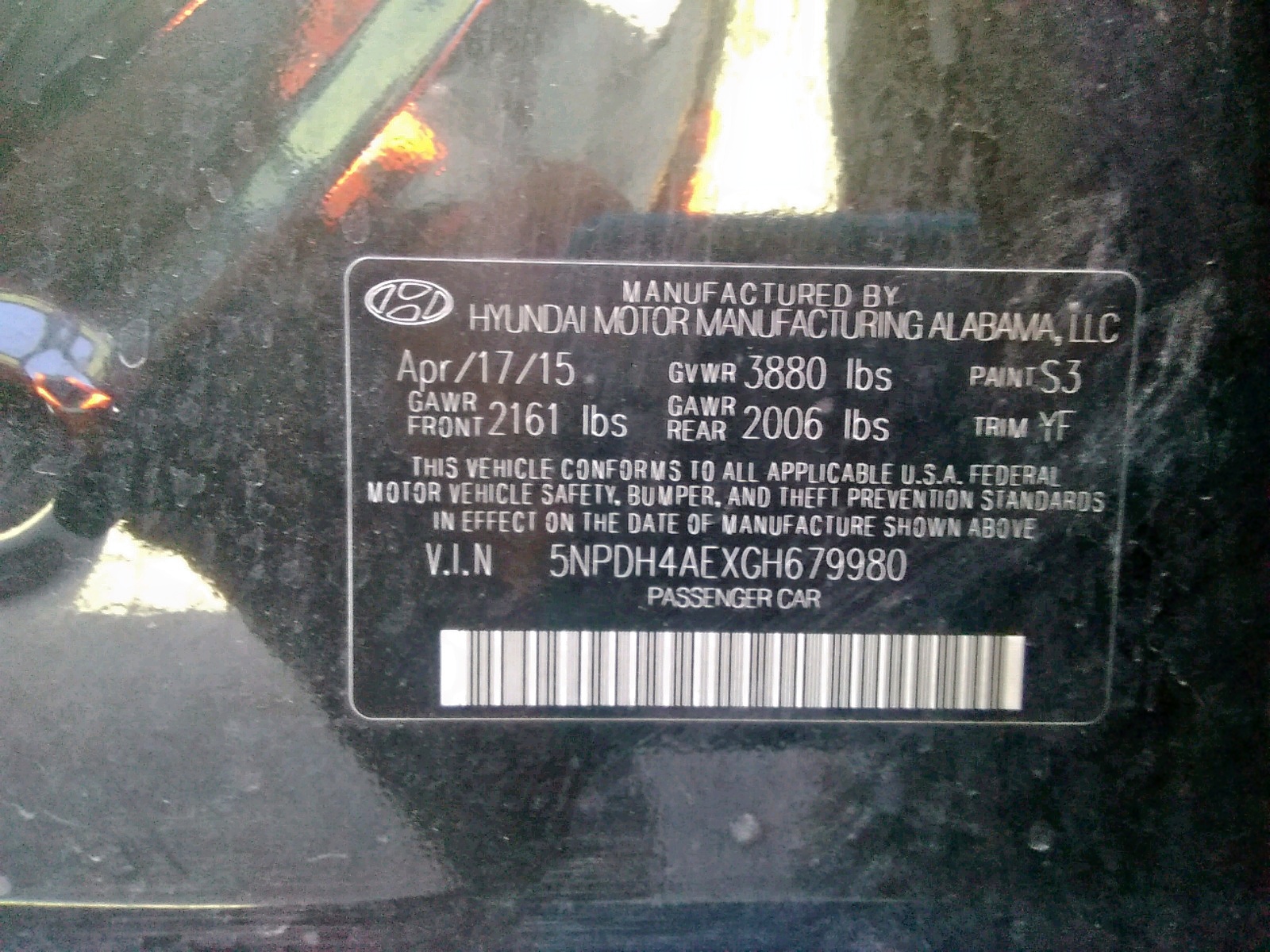 Photo 10 from auction – 2016 HYUNDAI ELANTRA SE with VIN 5NPDH4AEXGH679980