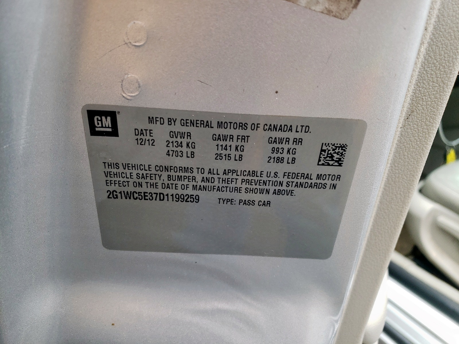 Photo 10 from auction – 2013 CHEVROLET IMPALA LTZ with VIN 2G1WC5E37D1199259