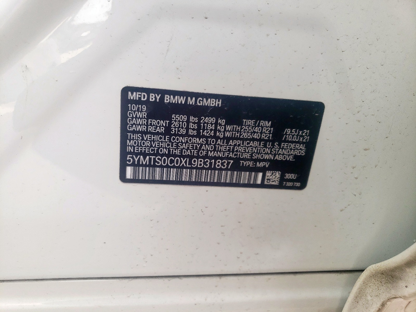 Photo 10 from auction – 2020 BMW X3 M COMPE with VIN 5YMTS0C0XL9B31837