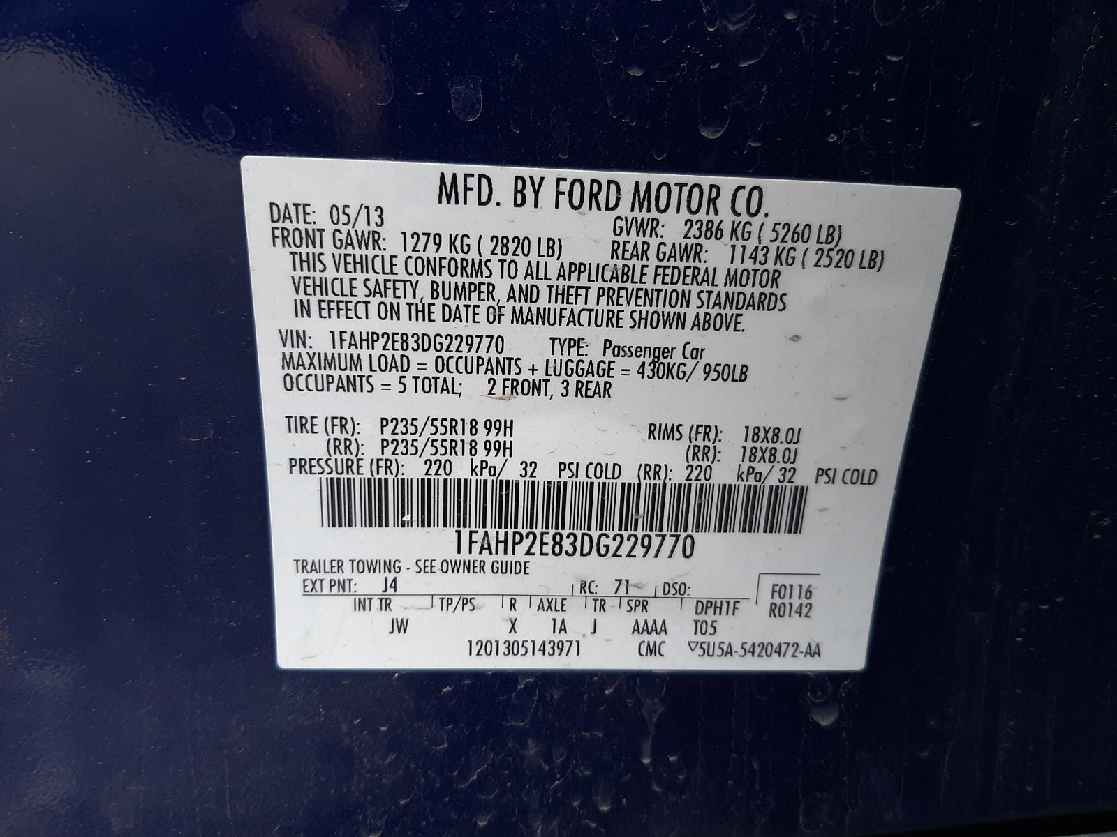 Photo 10 from auction – 2013 FORD TAURUS SEL with VIN 1FAHP2E83DG229770