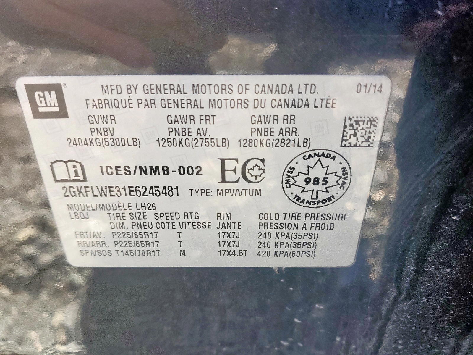 Photo 10 from auction – 2014 GMC TERRAIN SL with VIN 2GKFLWE31E6245481