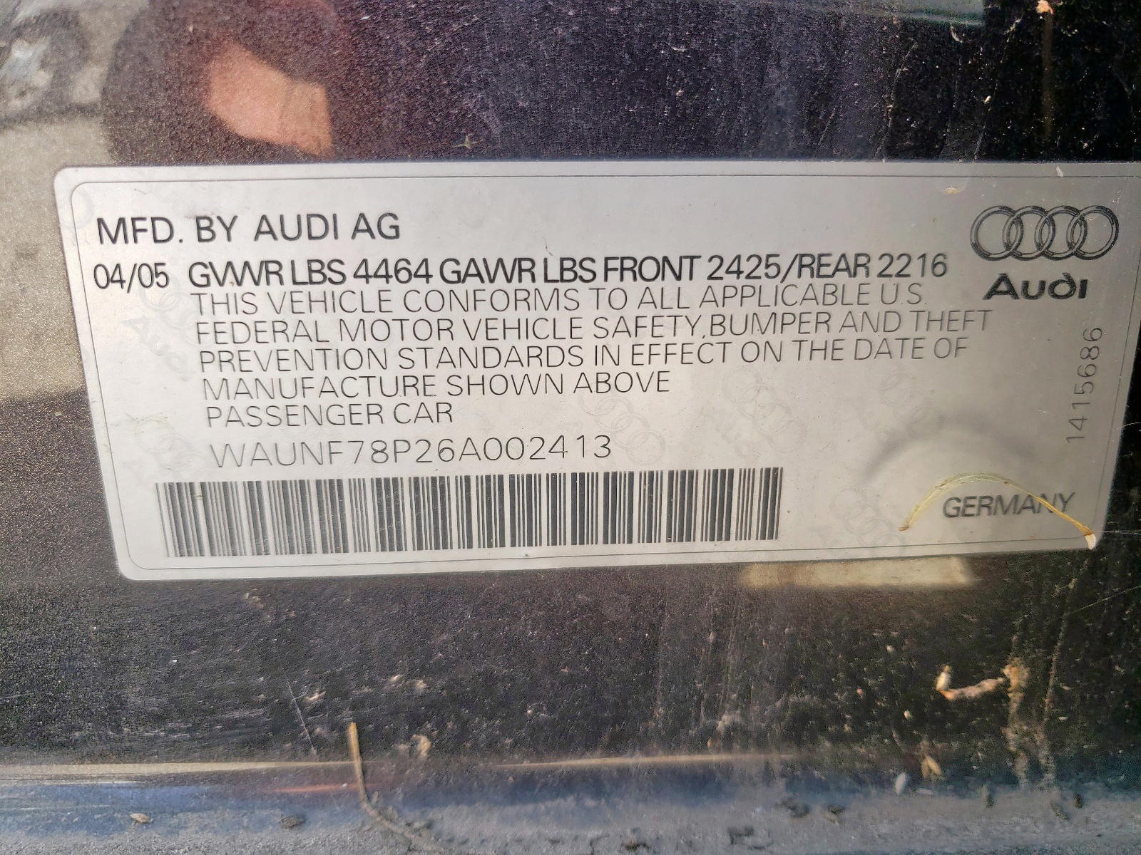 Photo 10 from auction – 2006 AUDI A3 2.0 PRE with VIN WAUNF78P26A002413