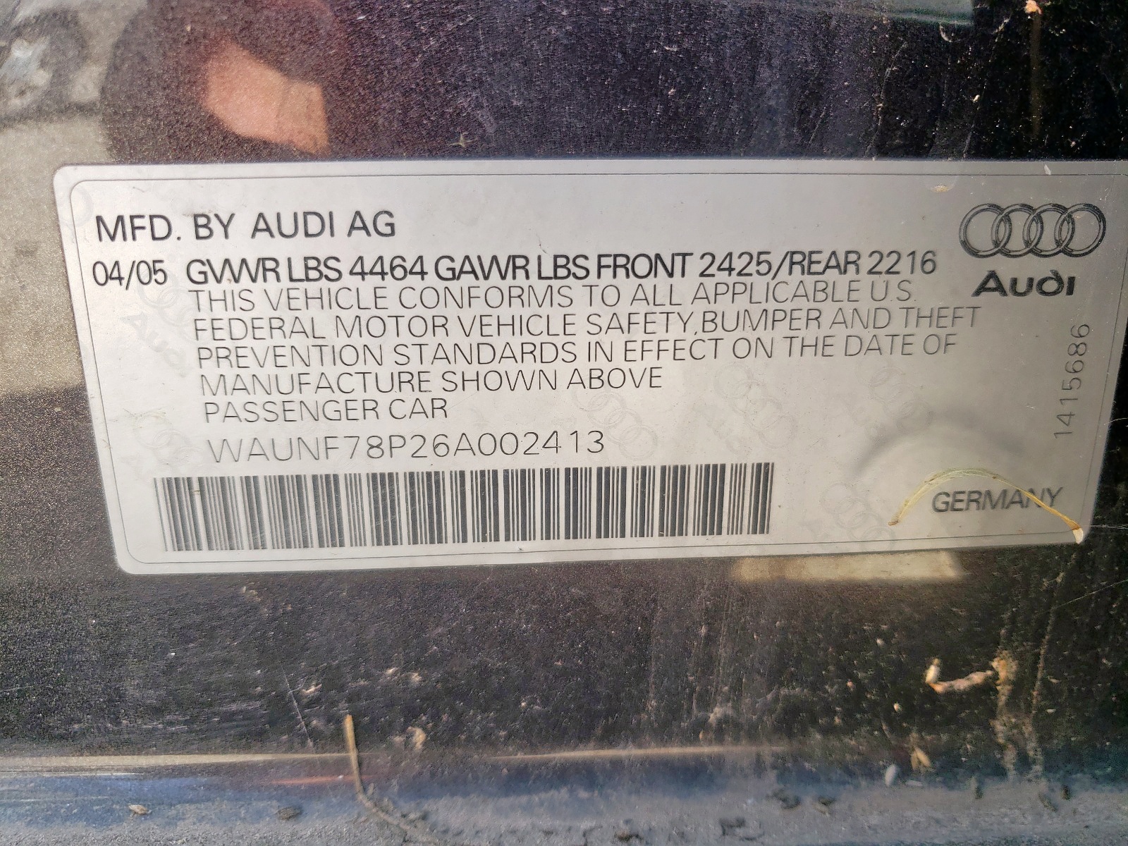 Zdjęcie 10 z aukcji – 2006 AUDI A3 2.0 PRE z VIN WAUNF78P26A002413