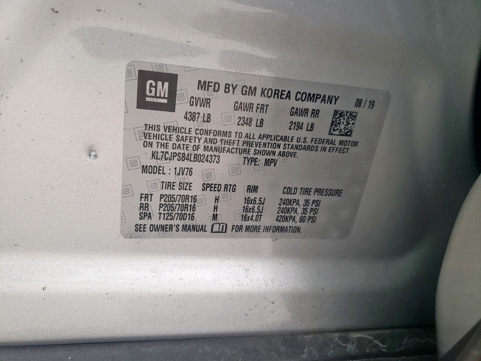 Photo 10 from auction – 2020 CHEVROLET TRAX 1LT with VIN KL7CJPSB4LB024373