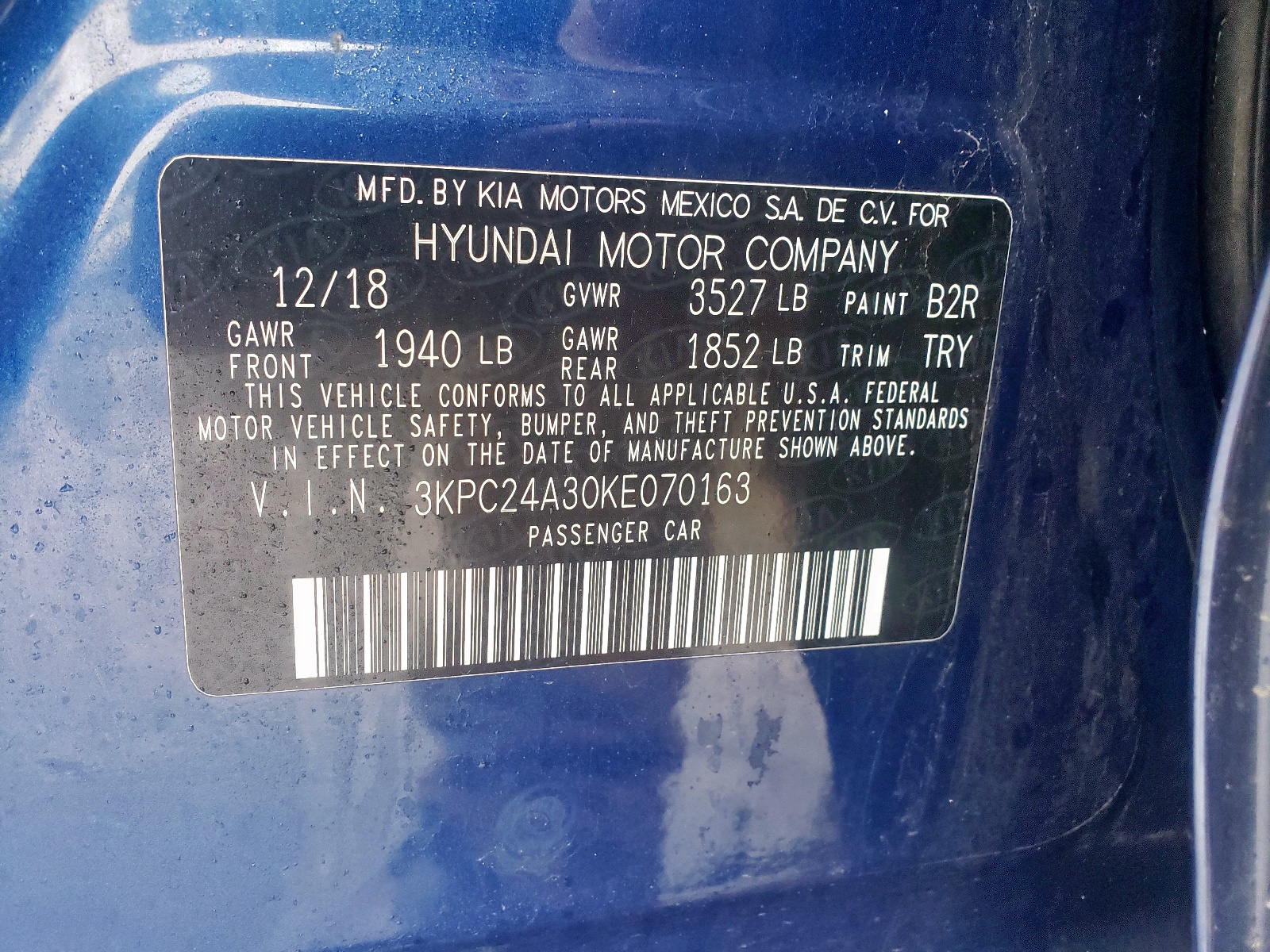 Photo 10 from auction – 2019 HYUNDAI ACCENT SE with VIN 3KPC24A30KE070163