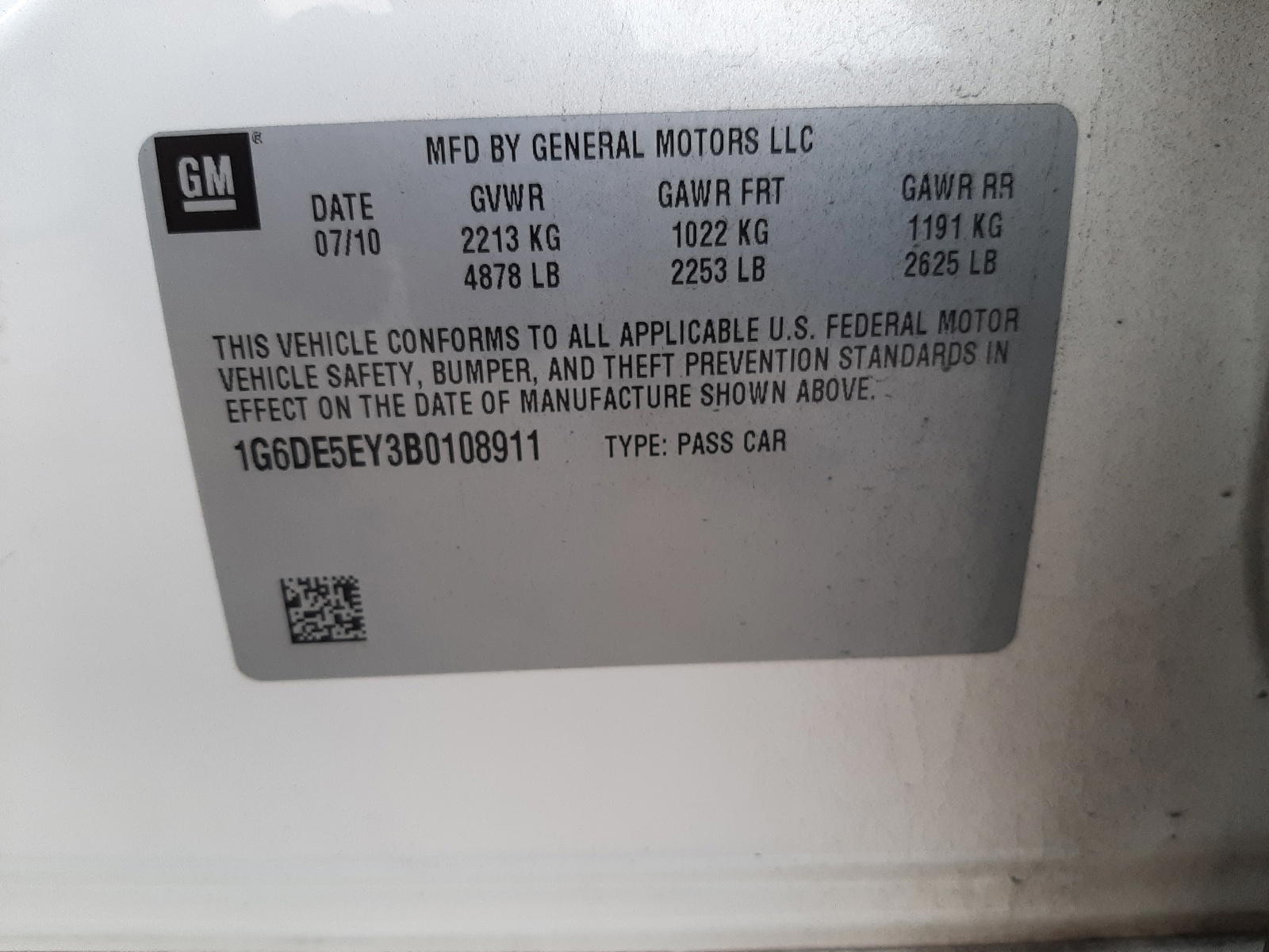 Photo 10 from auction – 2011 CADILLAC CTS with VIN 1G6DE5EY3B0108911