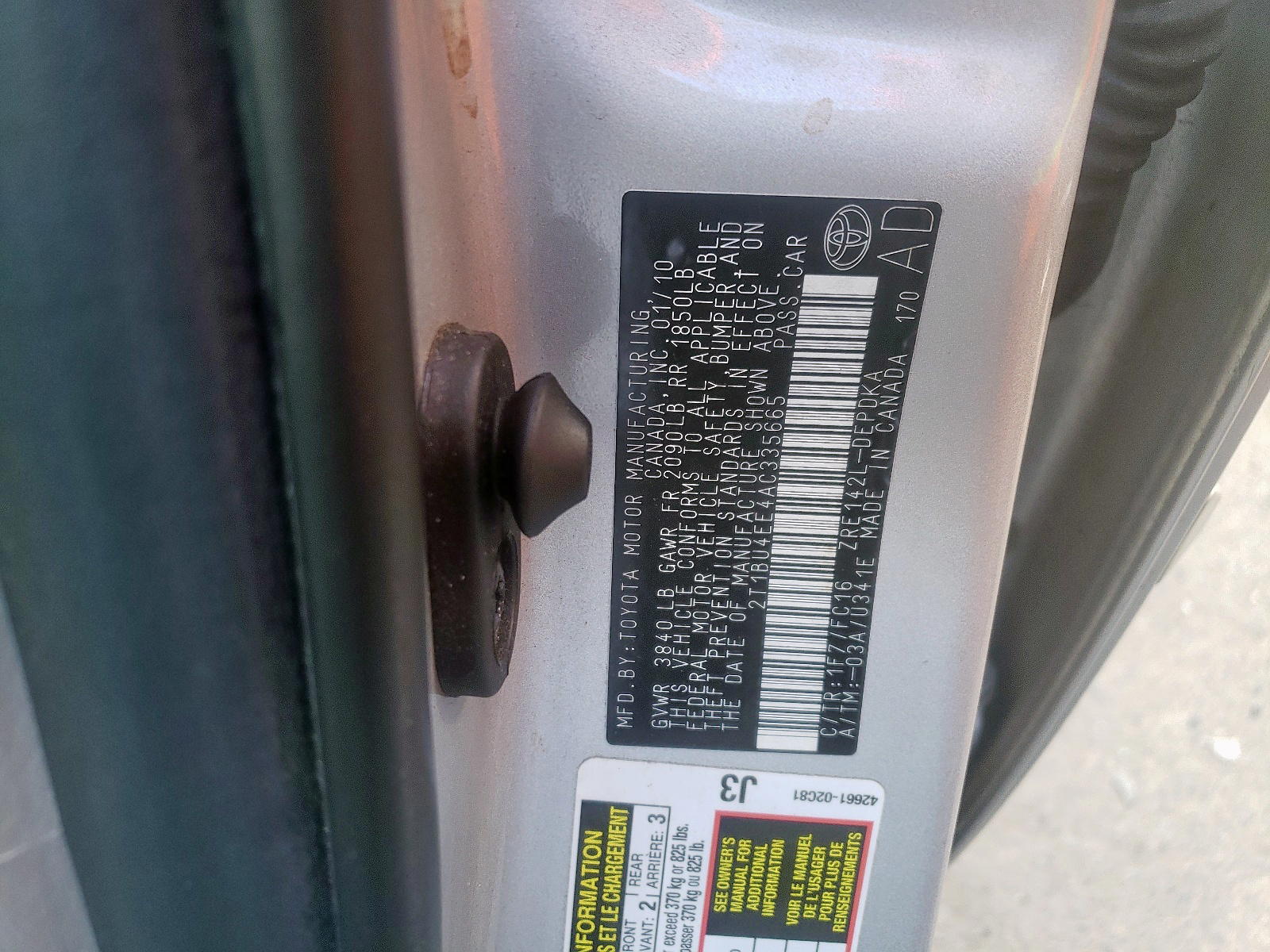 Photo 10 from auction – 2010 TOYOTA COROLLA BA with VIN 2T1BU4EE4AC335665