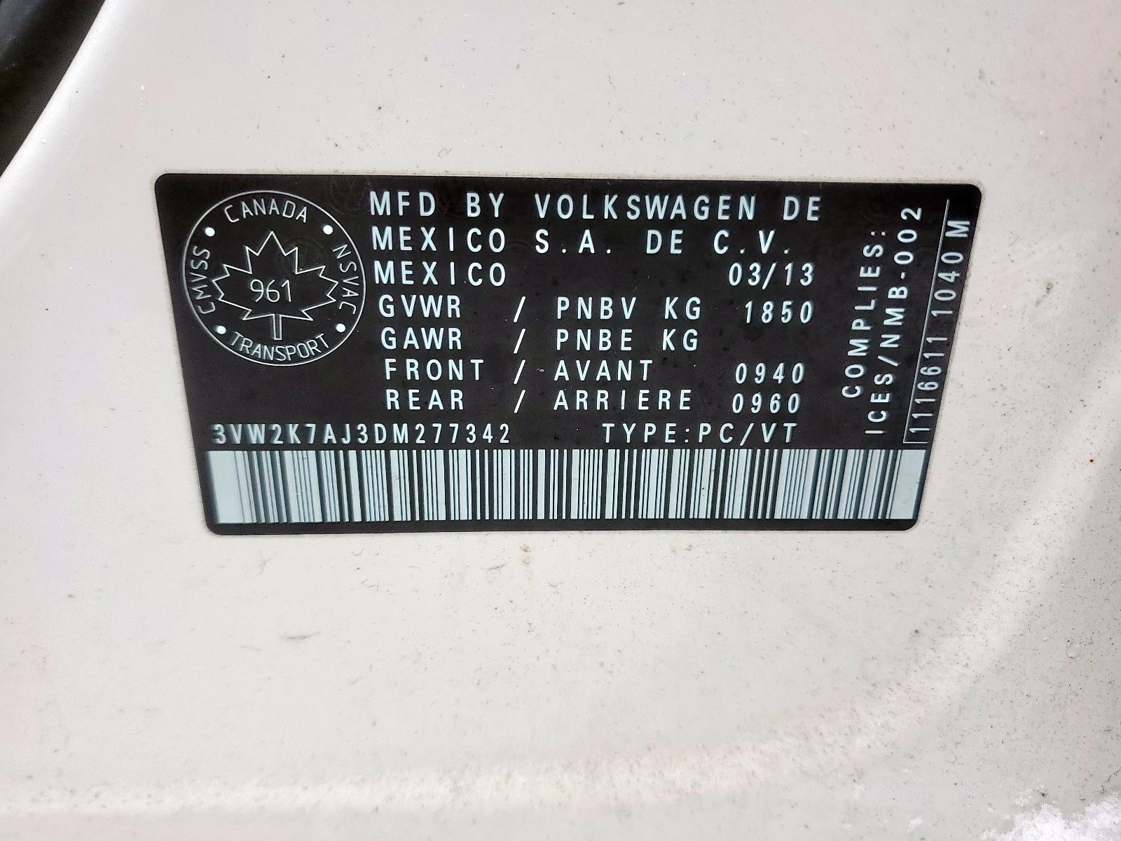 Photo 10 from auction – 2013 VOLKSWAGEN JETTA BASE with VIN 3VW2K7AJ3DM277342