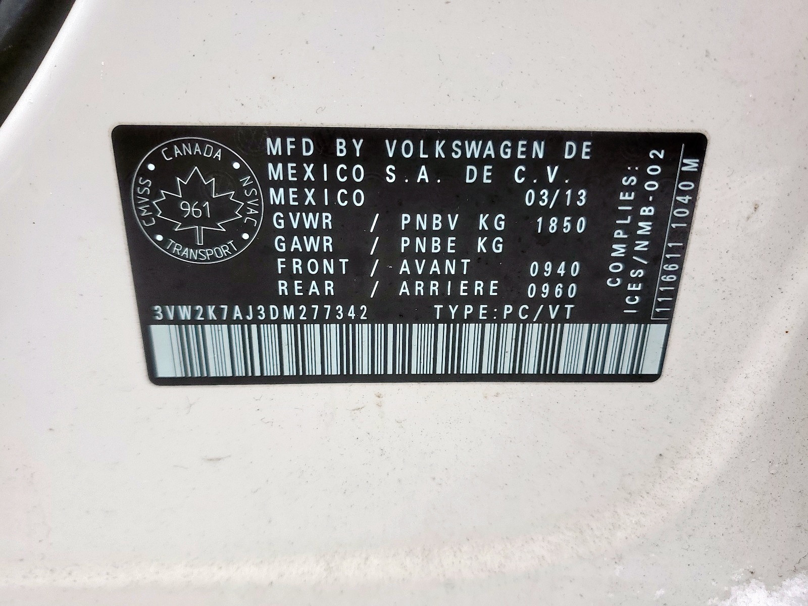 صورة رقم 10 من المزاد - 2013 VOLKSWAGEN JETTA BASE مع VIN 3VW2K7AJ3DM277342