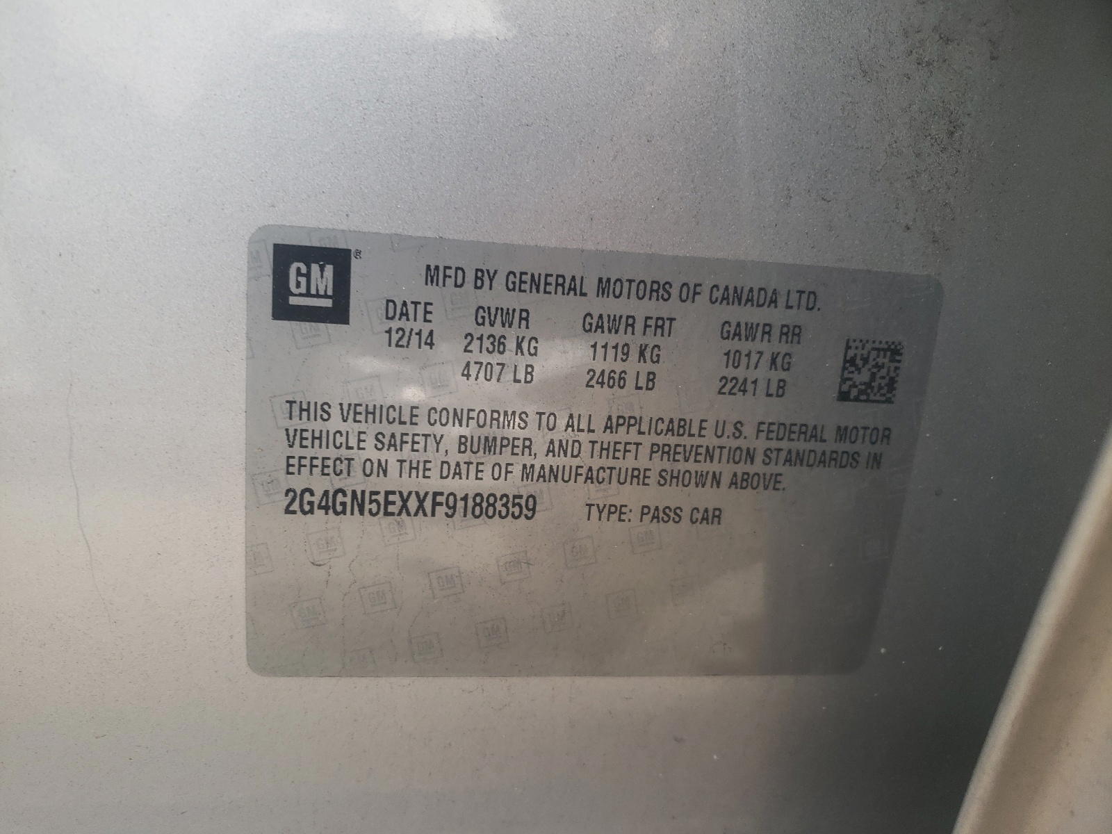 Photo 10 from auction – 2015 BUICK REGAL PREM with VIN 2G4GN5EXXF9188359