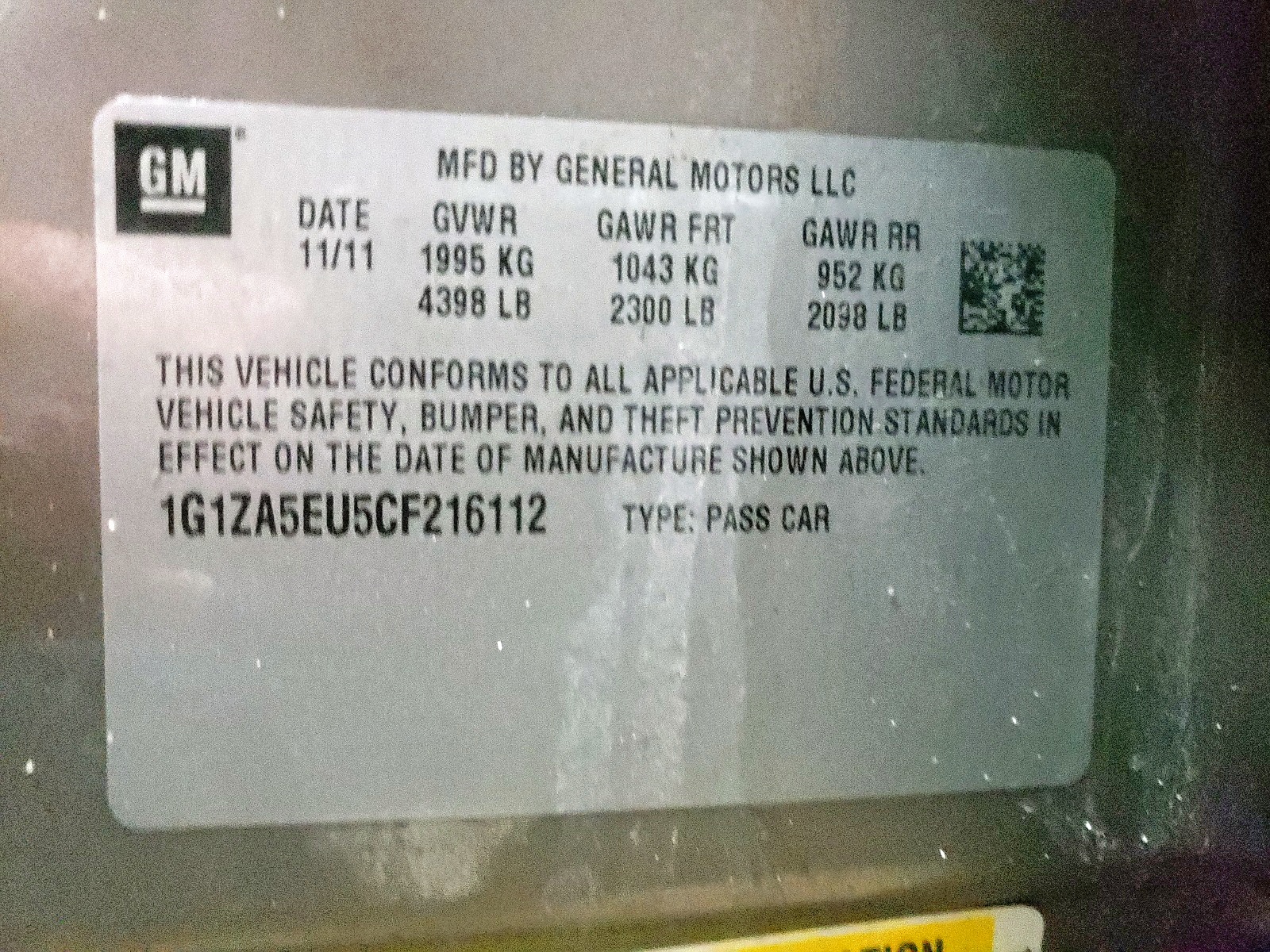 Photo 10 from auction – 2012 CHEVROLET MALIBU LS with VIN 1G1ZA5EU5CF216112