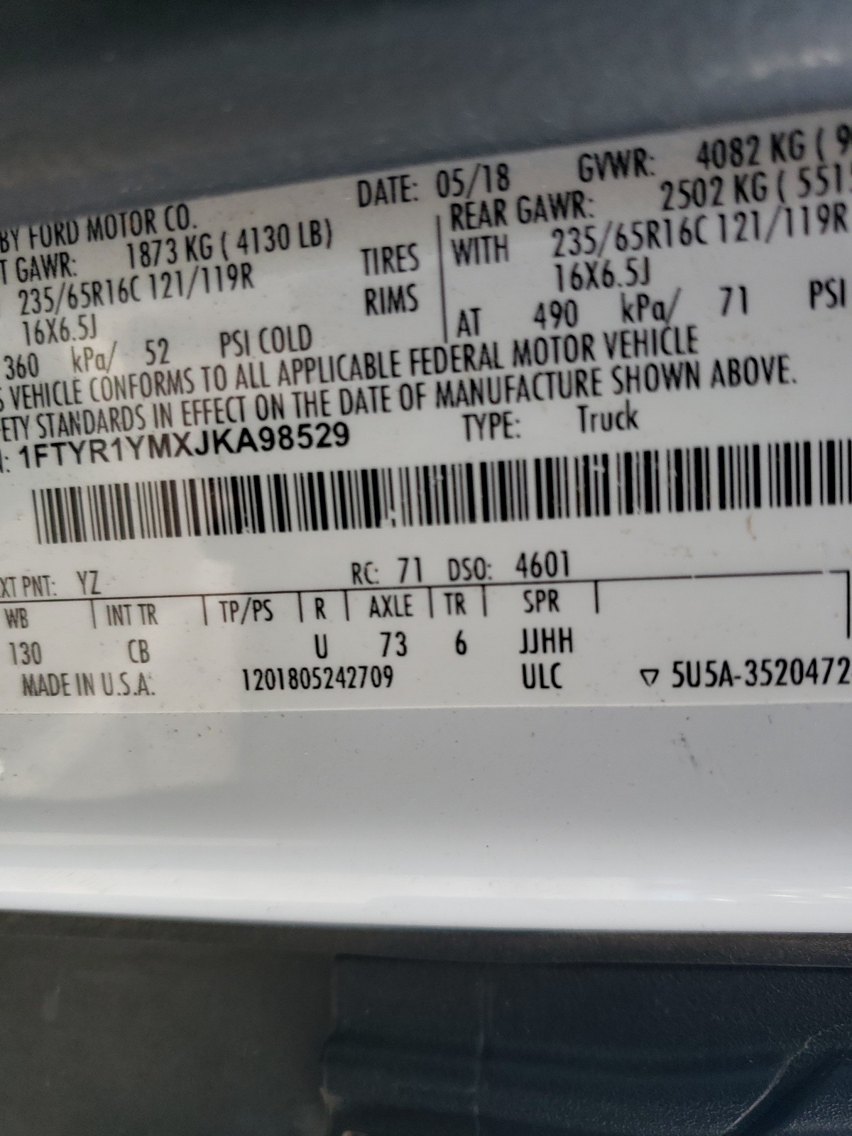 Zdjęcie 10 z aukcji – 2018 FORD TRANSIT T- z VIN 1FTYR1YMXJKA98529
