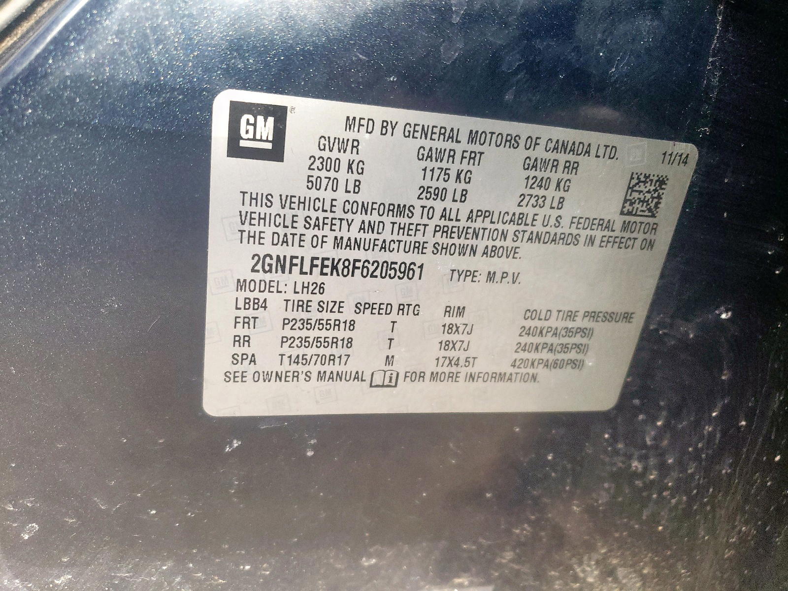 Photo 10 from auction – 2015 CHEVROLET EQUINOX LT with VIN 2GNFLFEK8F6205961
