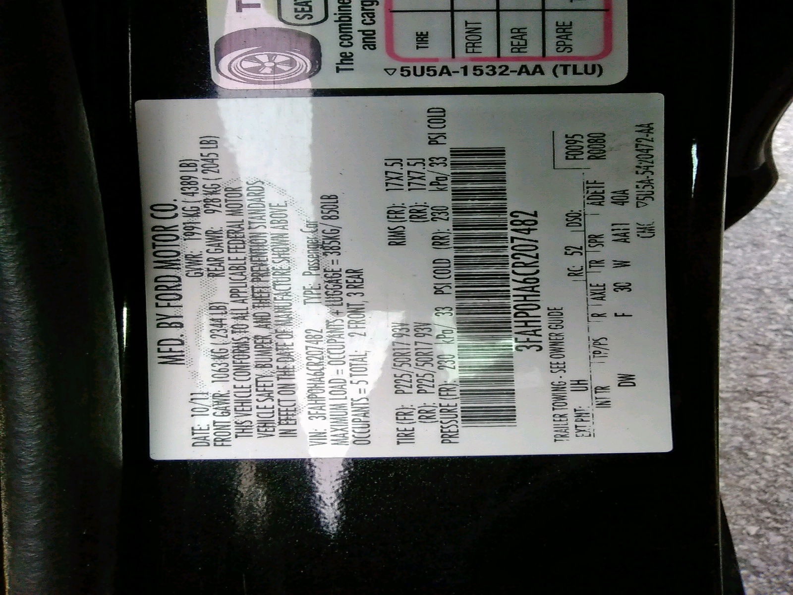 Photo 10 from auction – 2012 FORD FUSION SE with VIN 3FAHP0HA6CR207482