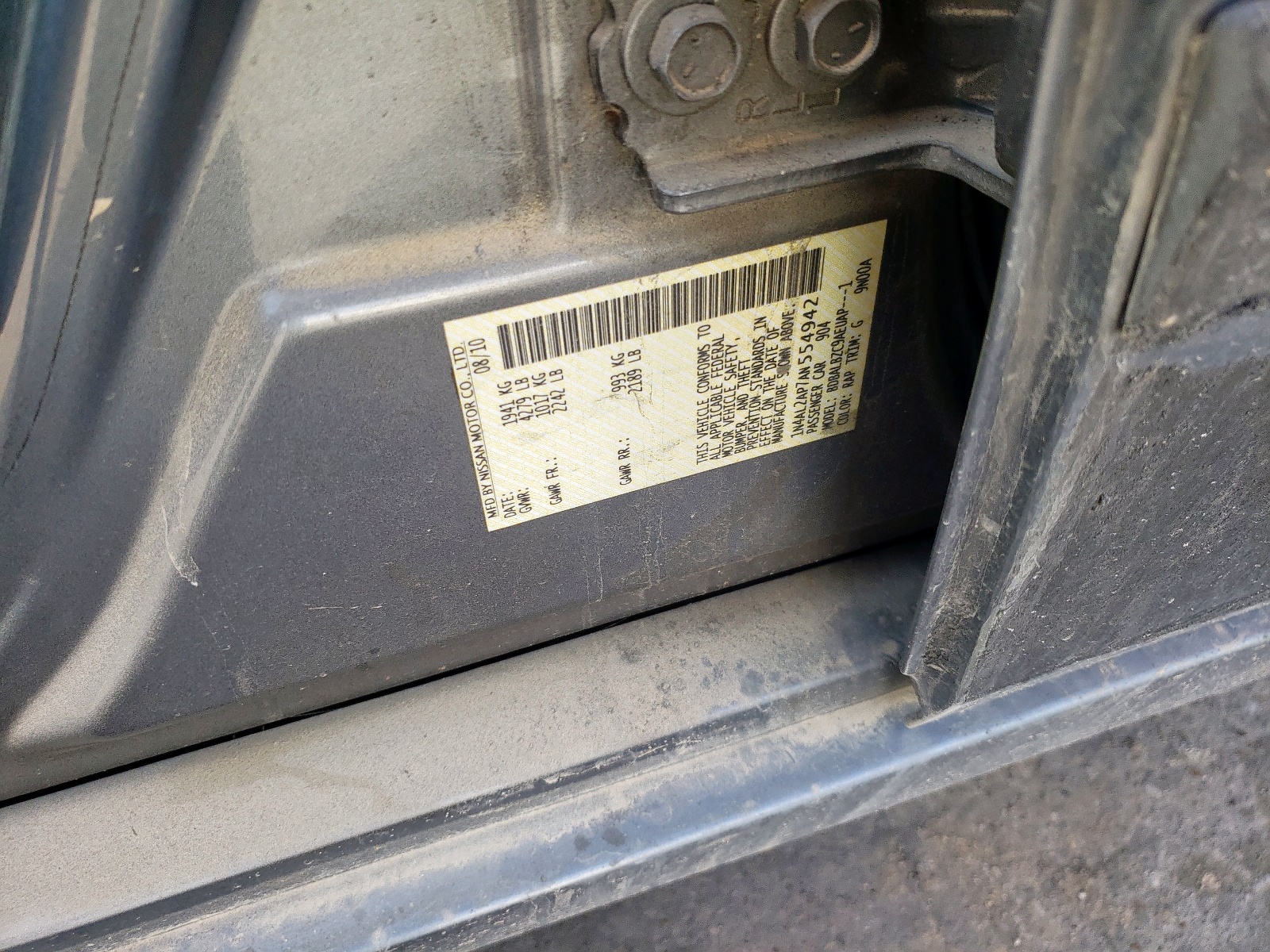 Photo 10 from auction – 2010 NISSAN ALTIMA BAS with VIN 1N4AL2AP7AN554942