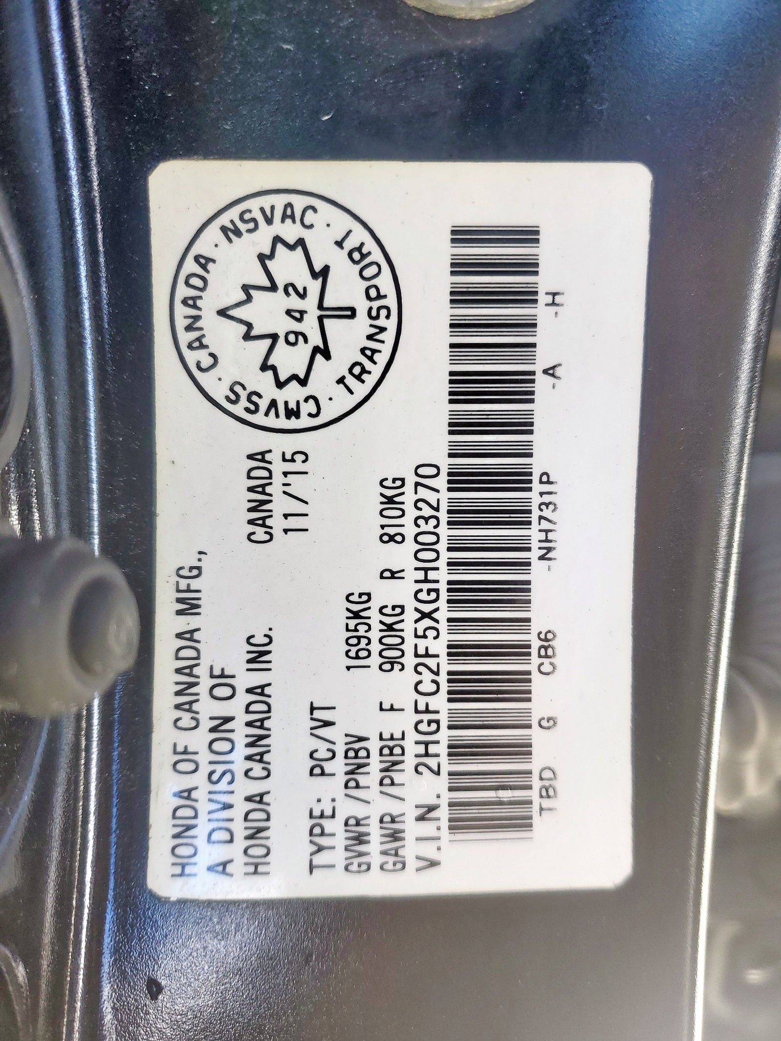Photo 10 from auction – 2016 HONDA CIVIC LX with VIN 2HGFC2F5XGH003270