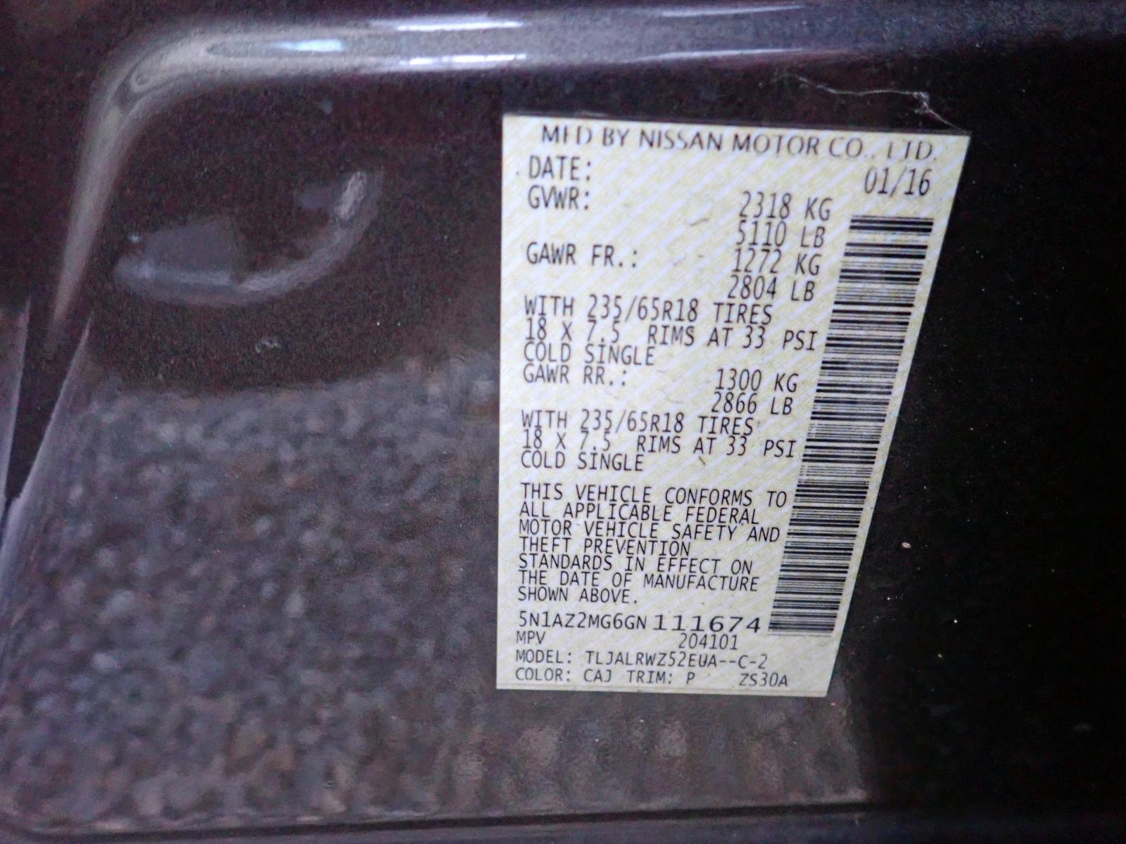 Photo 10 from auction – 2016 NISSAN MURANO S with VIN 5N1AZ2MG6GN111674