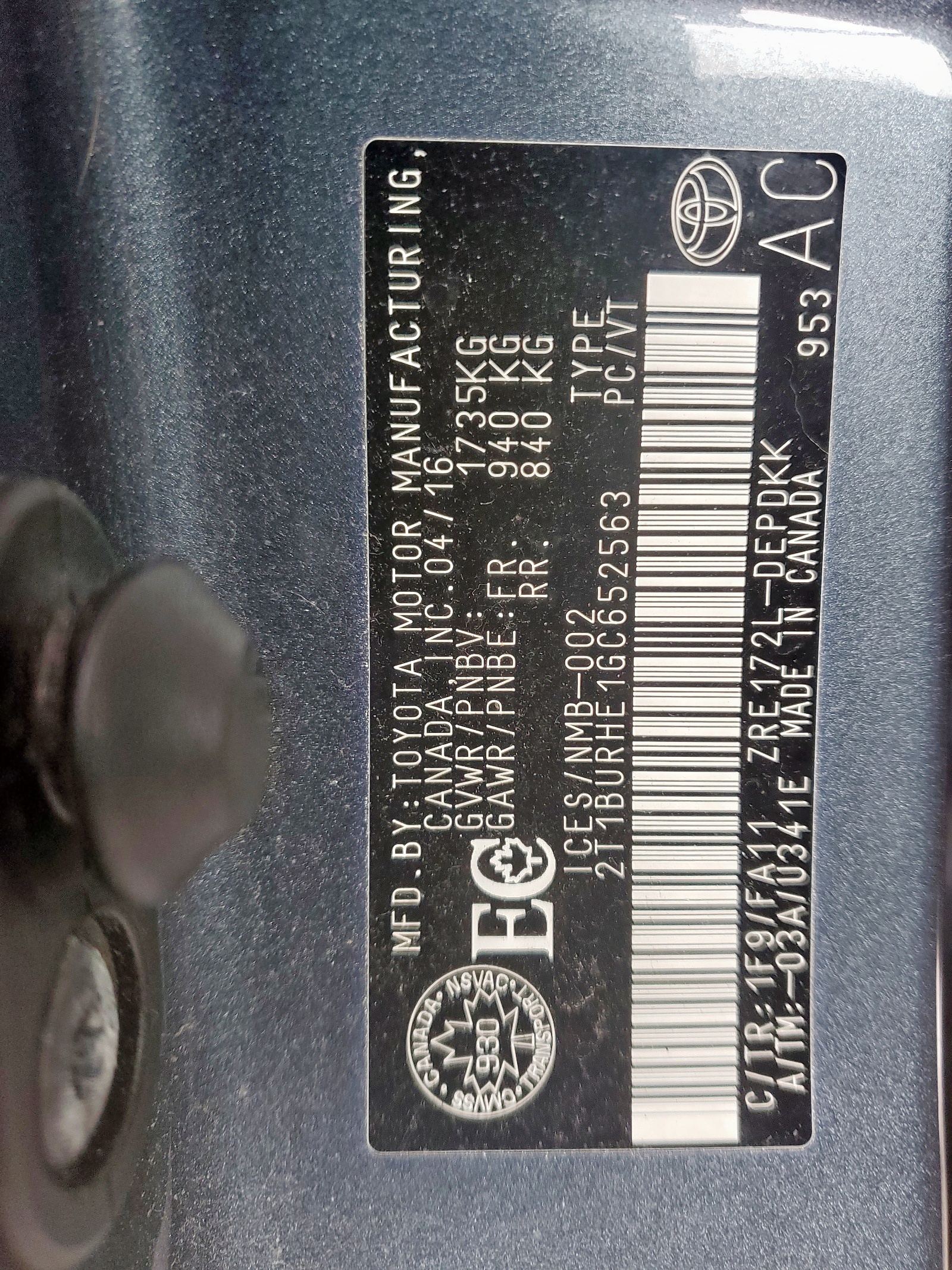 Photo 10 from auction – 2016 TOYOTA COROLLA L with VIN 2T1BURHE1GC652563