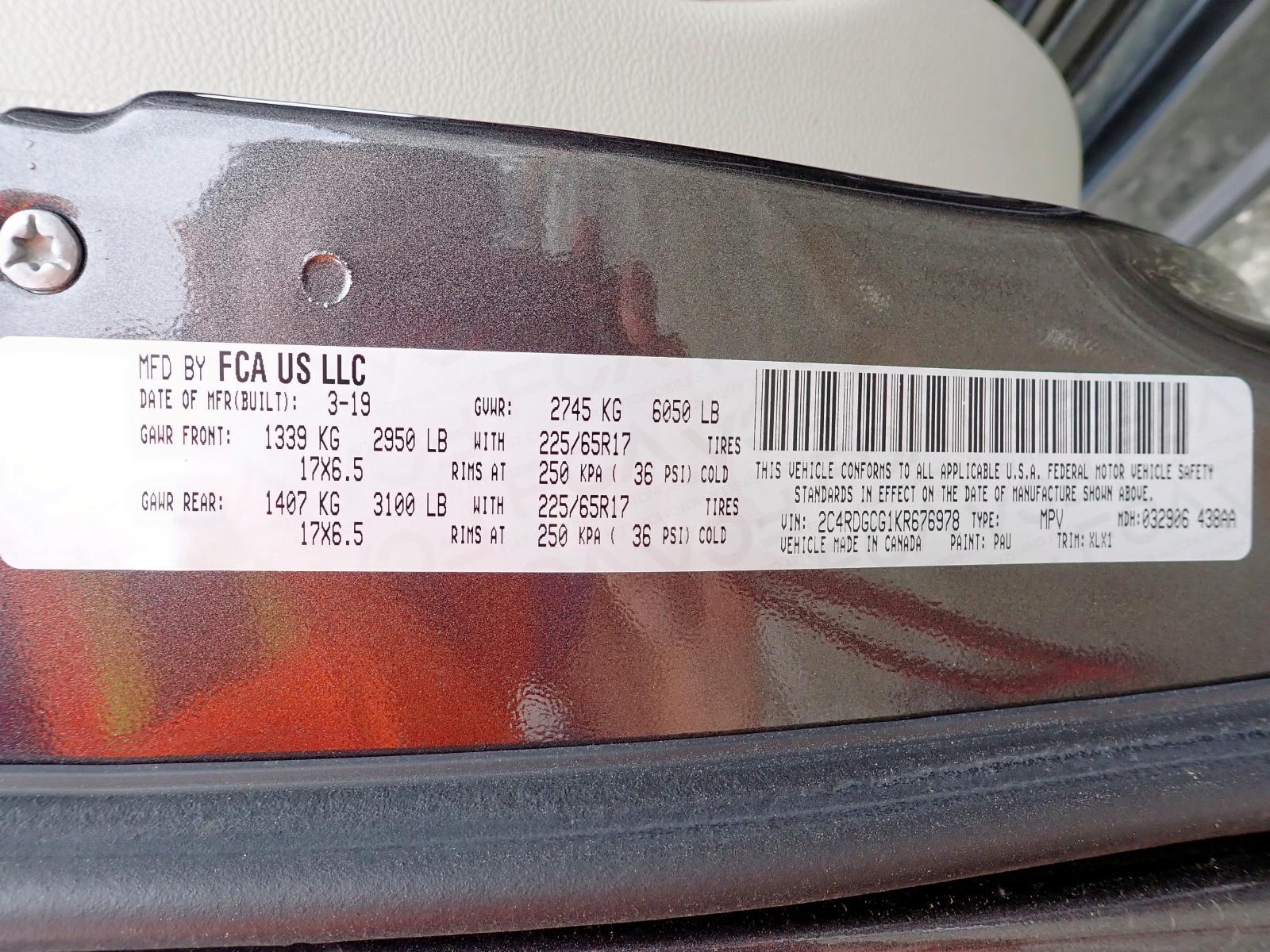 Photo 10 from auction – 2019 DODGE GRAND CARA with VIN 2C4RDGCG1KR676978